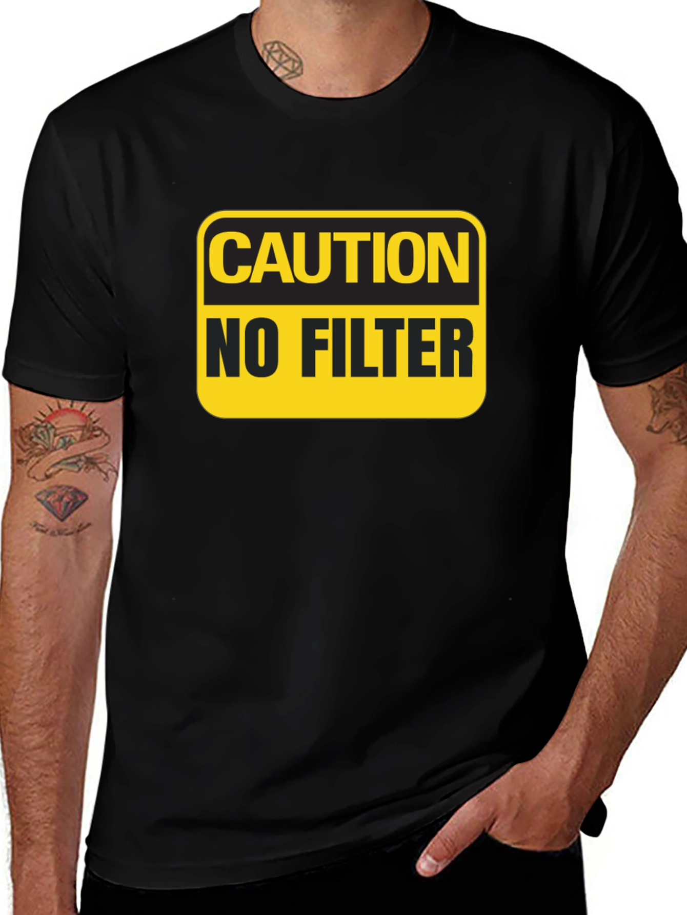 Variant 15 of Caution No Filter Graphic Tee - Mens Humor T-Shirt