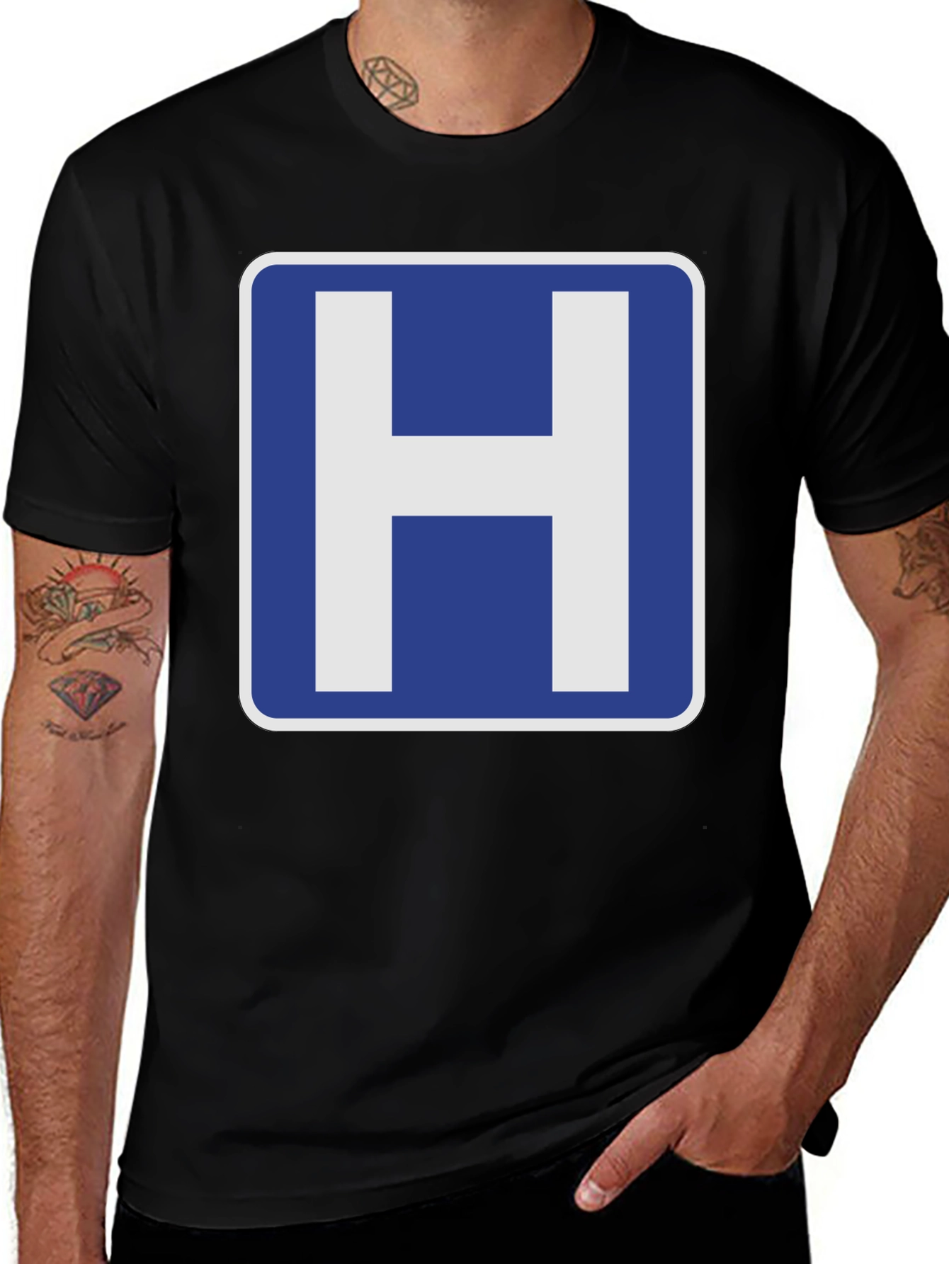Variant 20 of Hospital Sign H Funny Humor Graphic T-Shirt