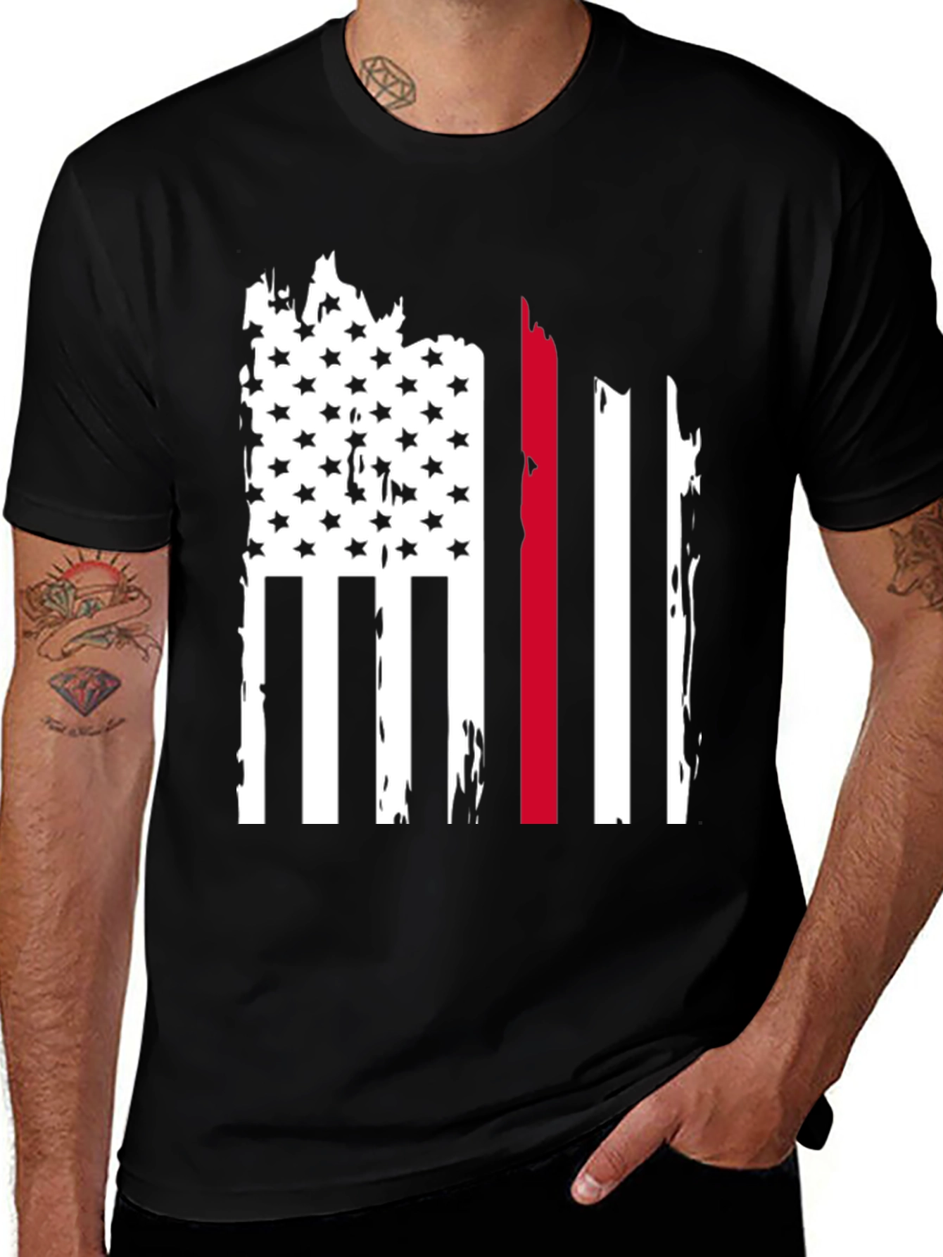 Variant 11 of Thin Red Line Flag Graphic Tee - Black