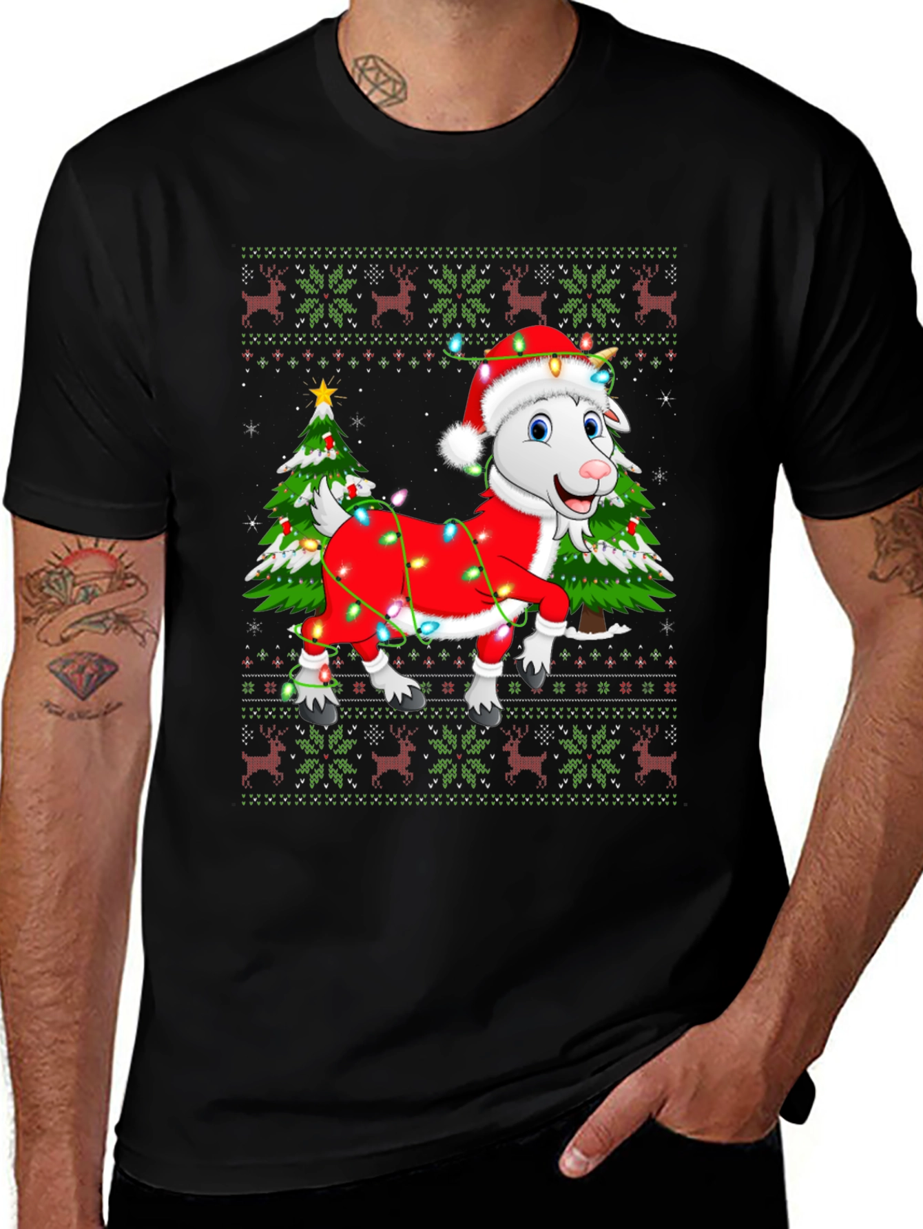 Goat Christmas Lights Ugly Holiday T-Shirt