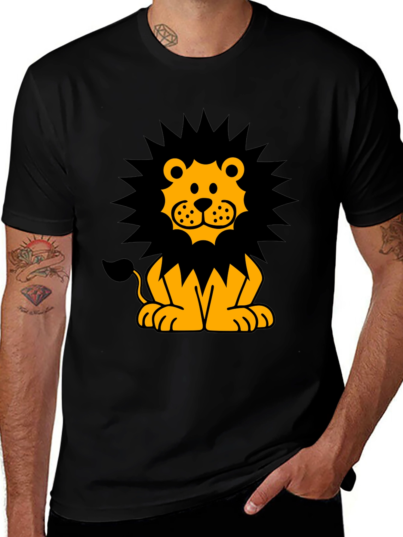 Variant 14 of Cartoon Lion Graphic T-Shirt - Black