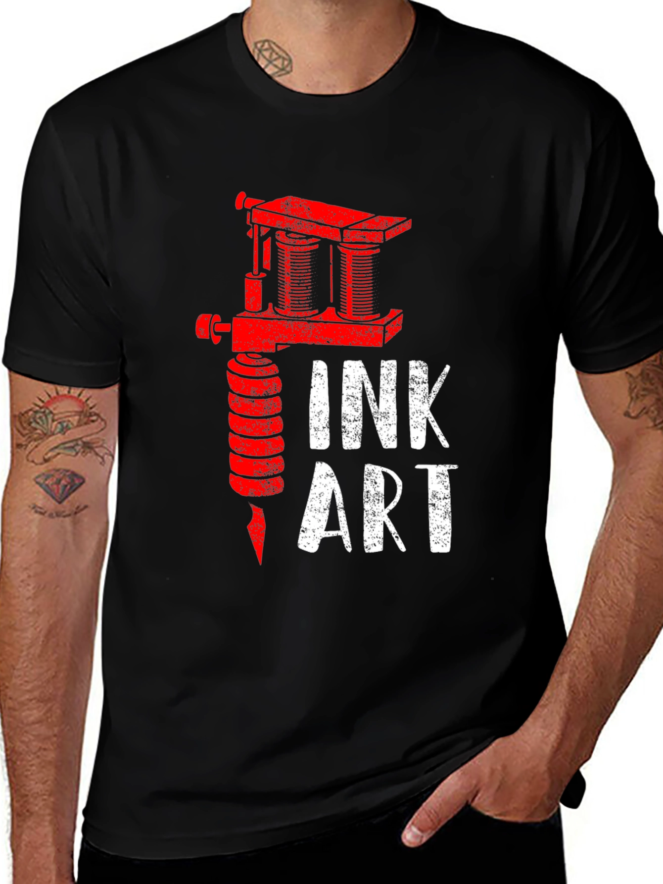 Ink Art Tattoo Machine Graphic Tee - Black