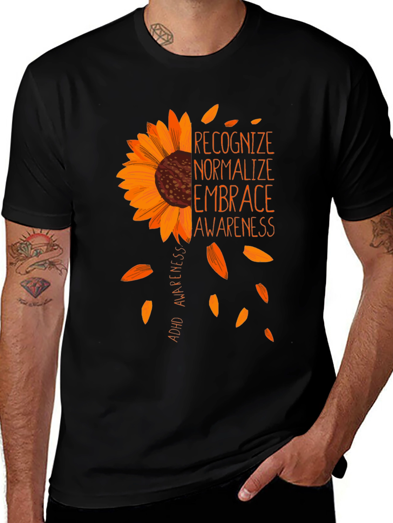 ADHD Awareness Sunflower Graphic Tee - Recognize, Normalize, Embrace