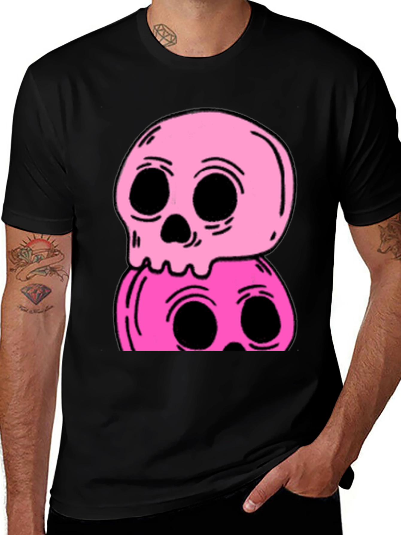 Variant 30 of Stacked Skull Tee - Edgy Pink Graphic Print