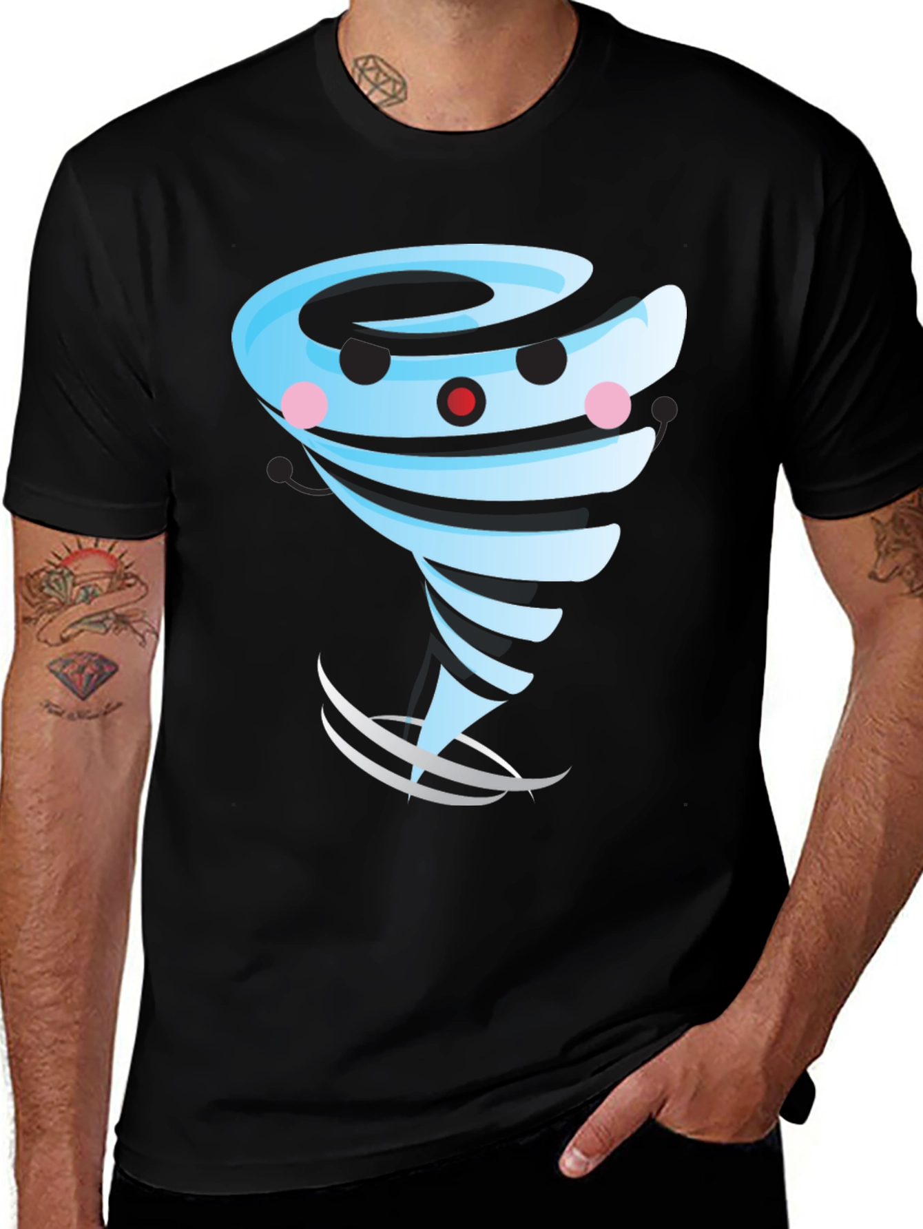 Cartoon Tornado Graphic T-Shirt, Black Cotton Blend