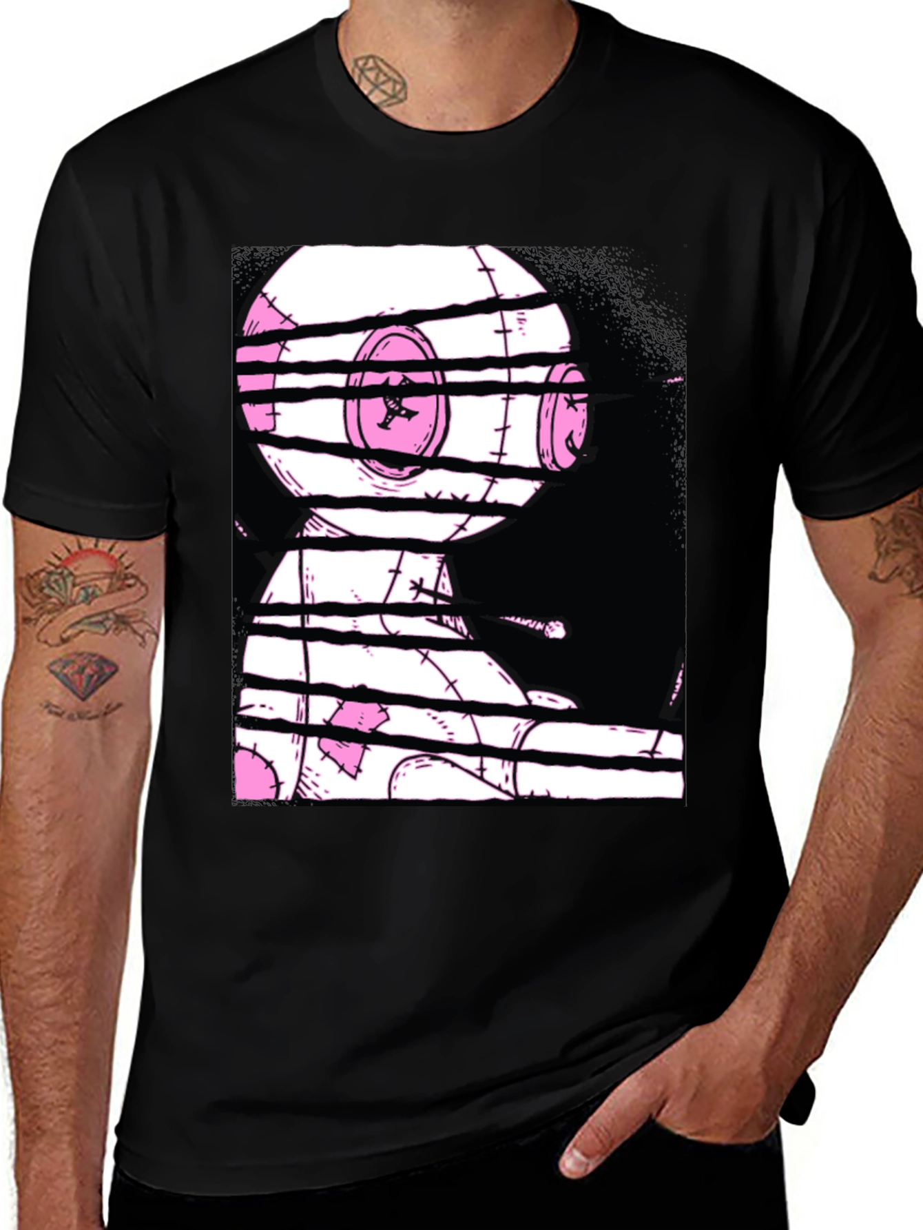 Variant 13 of Glitchy Doll Graphic Tee - Black Cotton T-Shirt