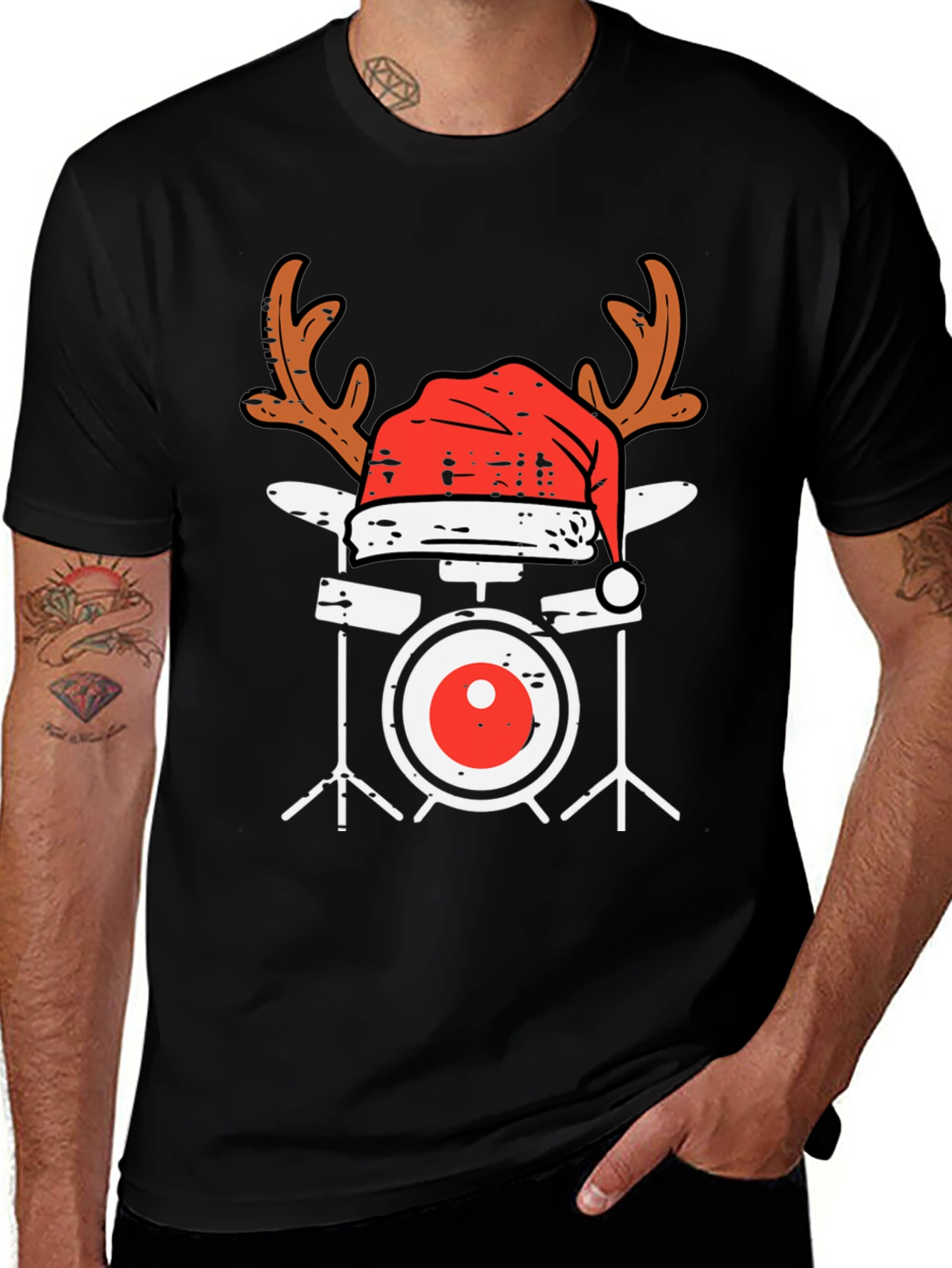 Christmas Drum Set T-Shirt - Holiday Music Tee