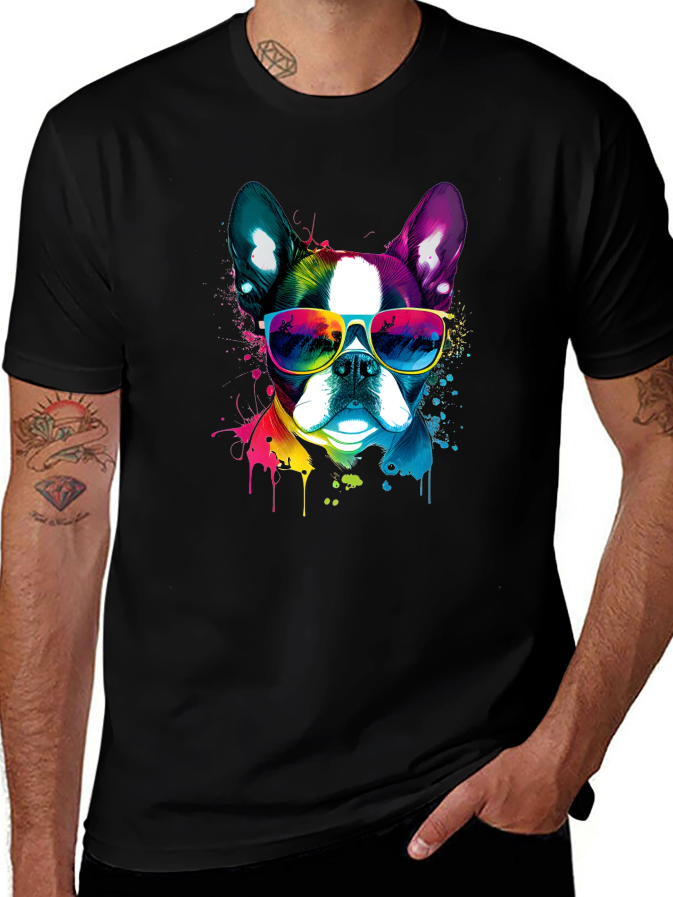 Variant 29 of Cool Dog Graphic Tee - Men's Black T-Shirt