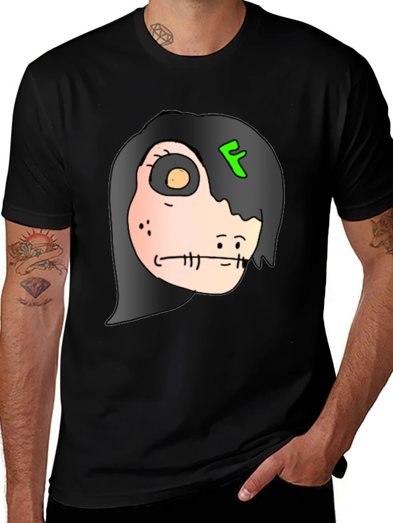 Variant 21 of Creepy Character Graphic Print Black T-Shirt
