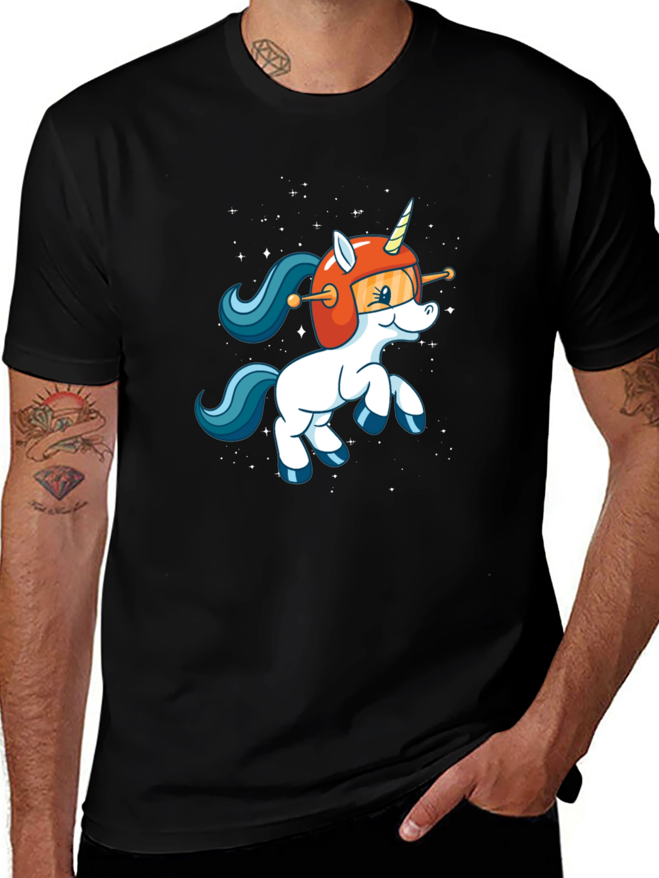 Variant 14 of Astronaut Unicorn Graphic Tee - Black T-Shirt