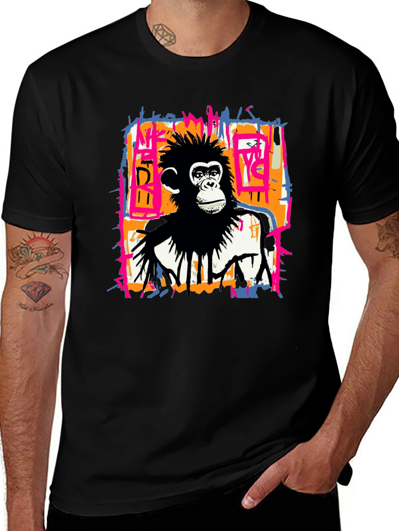 Variant 25 of Abstract Monkey Graphic Tee - Black