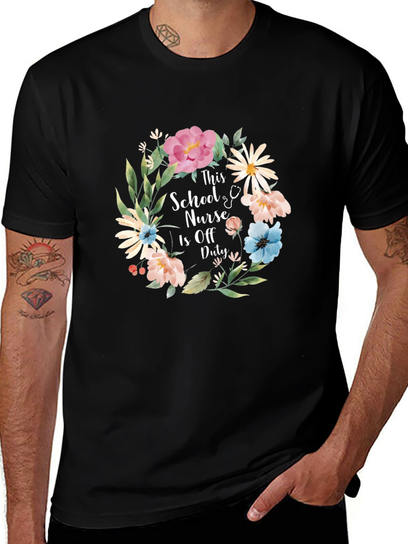 Variant 24 of School Nurse Off Duty Floral Tee