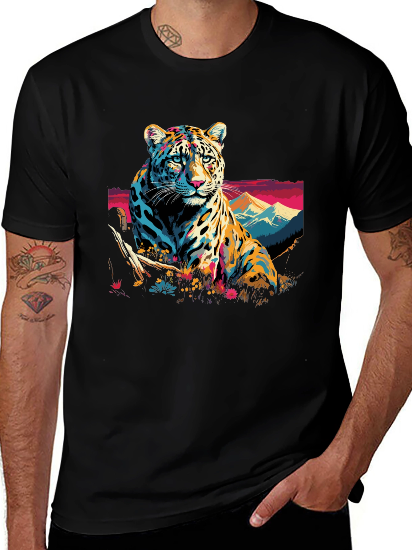 Variant 18 of Bold Leopard Graphic Tee - Men's Black T-Shirt