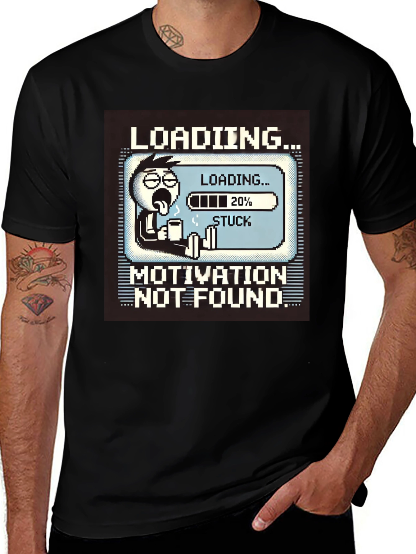 Variant 19 of Motivation Not Found Loading Black T-Shirt