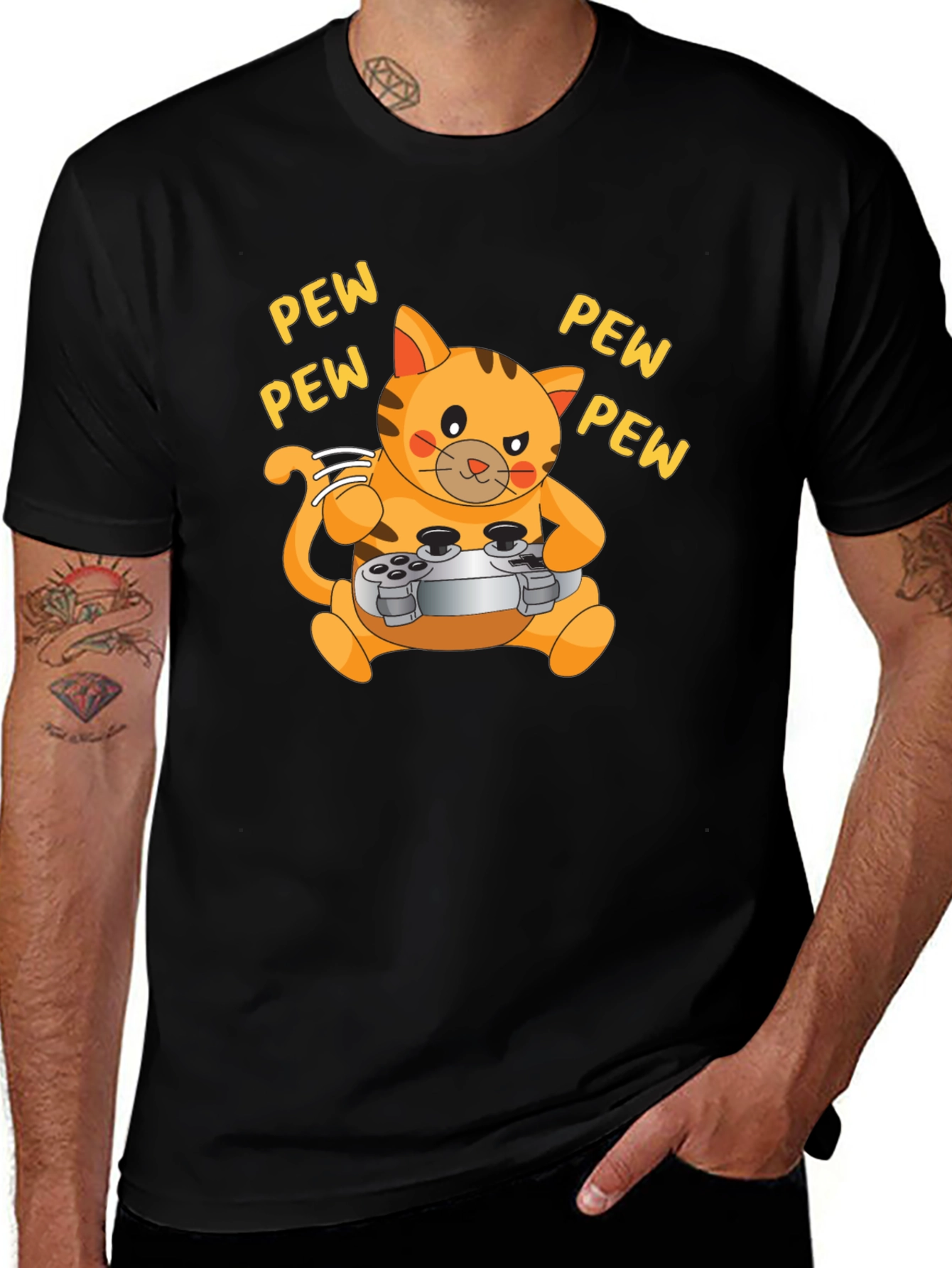 Variant 5 of Gamer Cat T-Shirt - Pew Pew Funny Tee