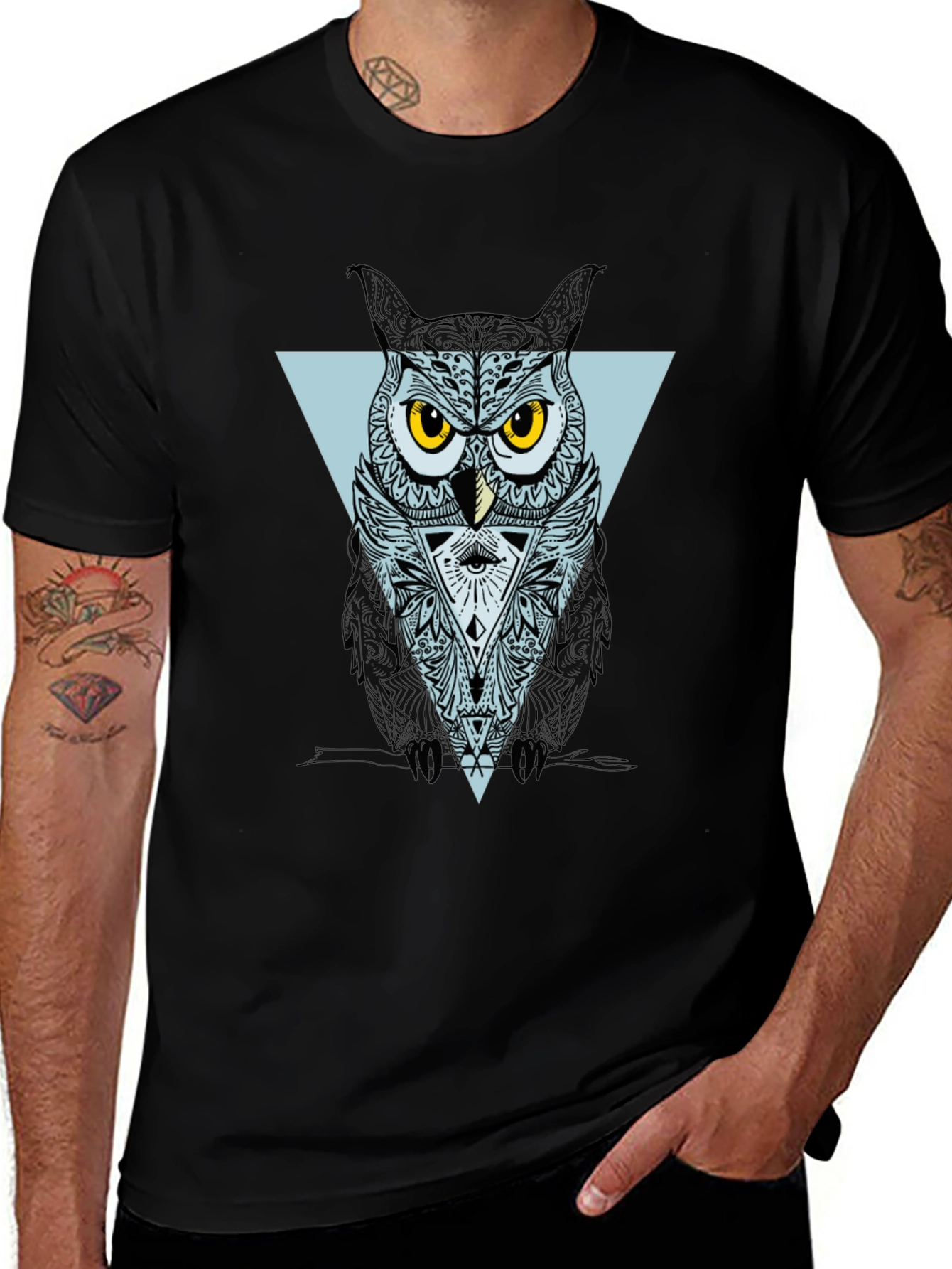 Variant 19 of Men's Black Owl Graphic Print T-Shirt