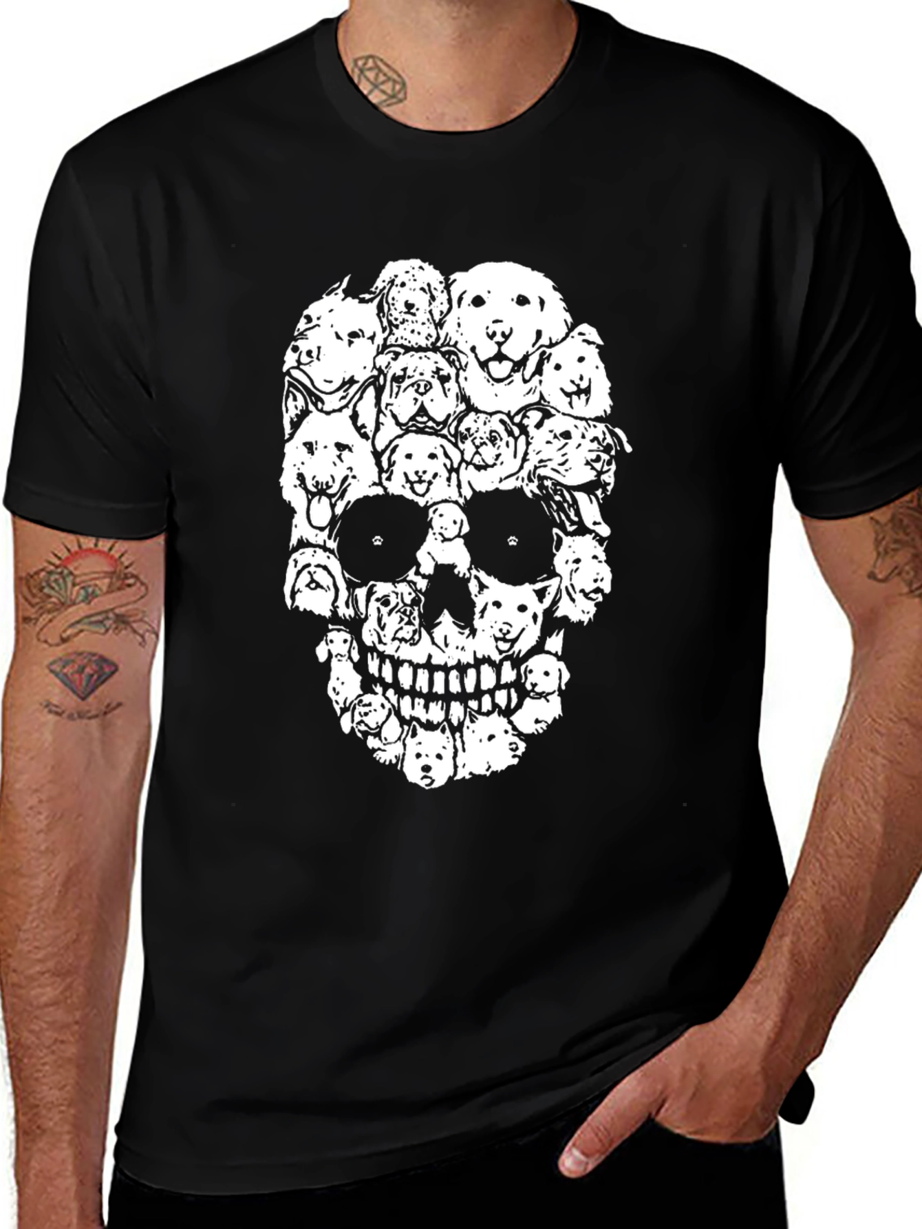 Variant 3 of Dog Skull T-Shirt - Men's Short Sleeve Crew Neck Tee