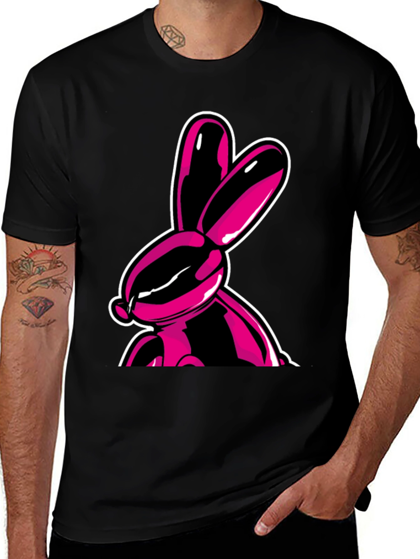 Variant 11 of Black T-Shirt with Pink Balloon Bunny Design
