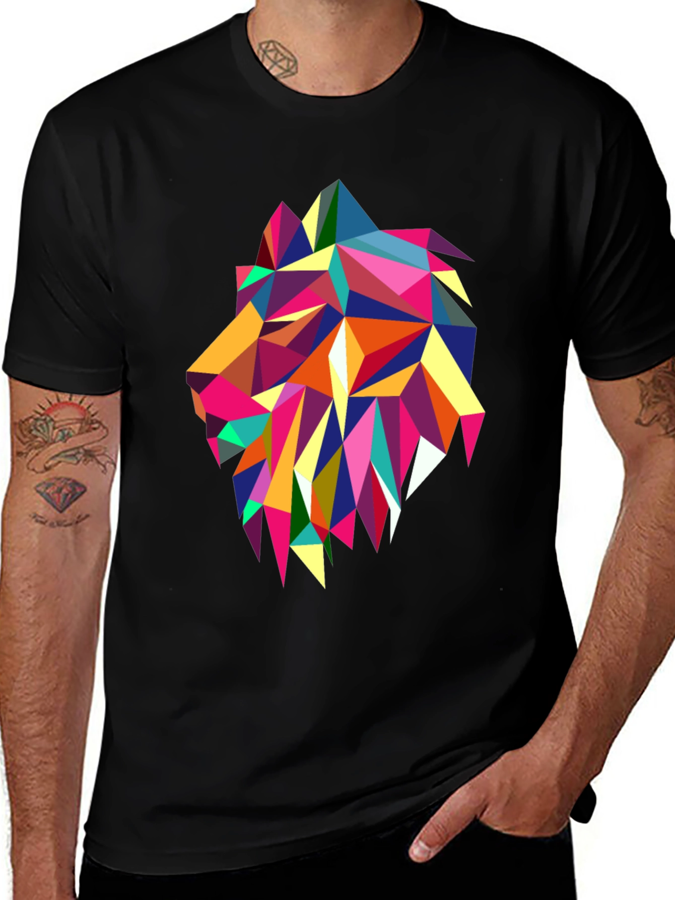 Variant 20 of Geometric Lion Graphic Print Black T-Shirt