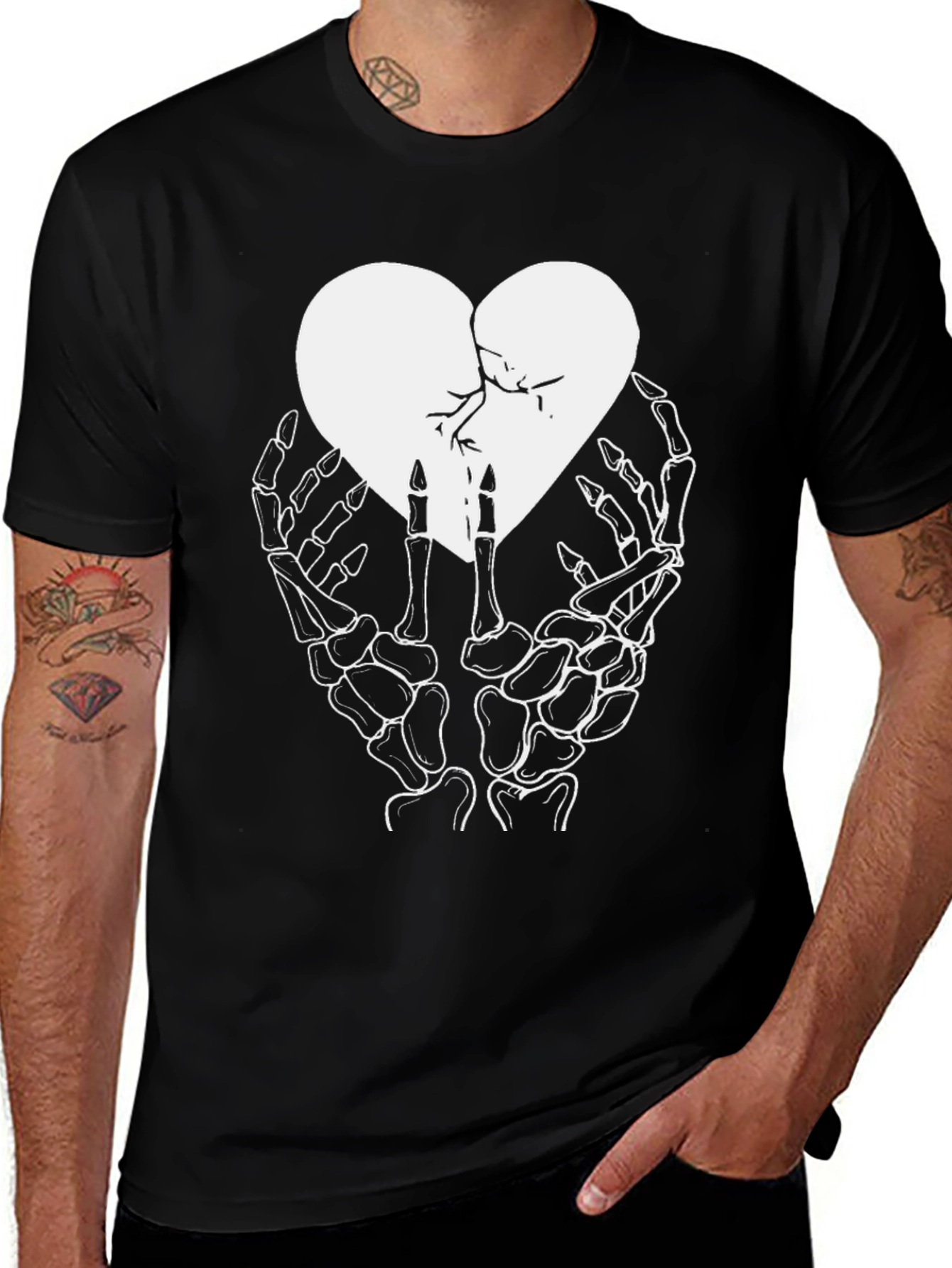 Variant 4 of Broken Heart Skeleton Hands Graphic Tee