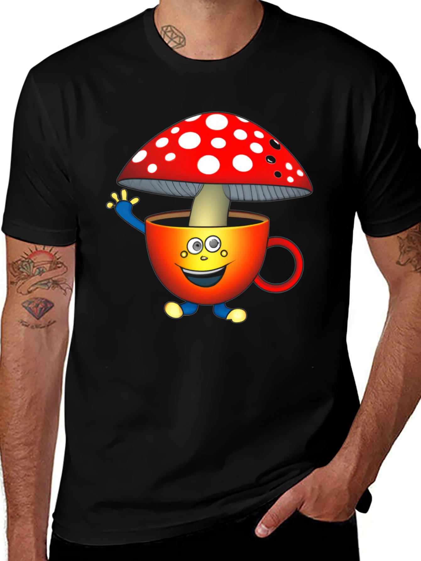Whimsical Mushroom Coffee Cup Graphic Tee