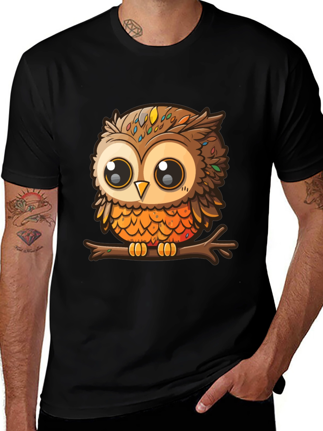 Variant 6 of Cute Cartoon Owl T-Shirt - Unisex Black Tee