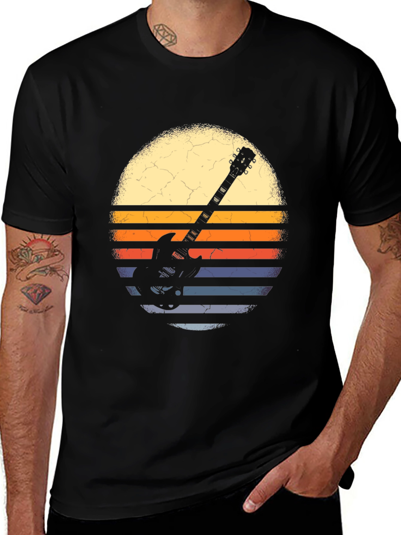 Variant 20 of Retro Guitar Sunset Graphic Tee - Black