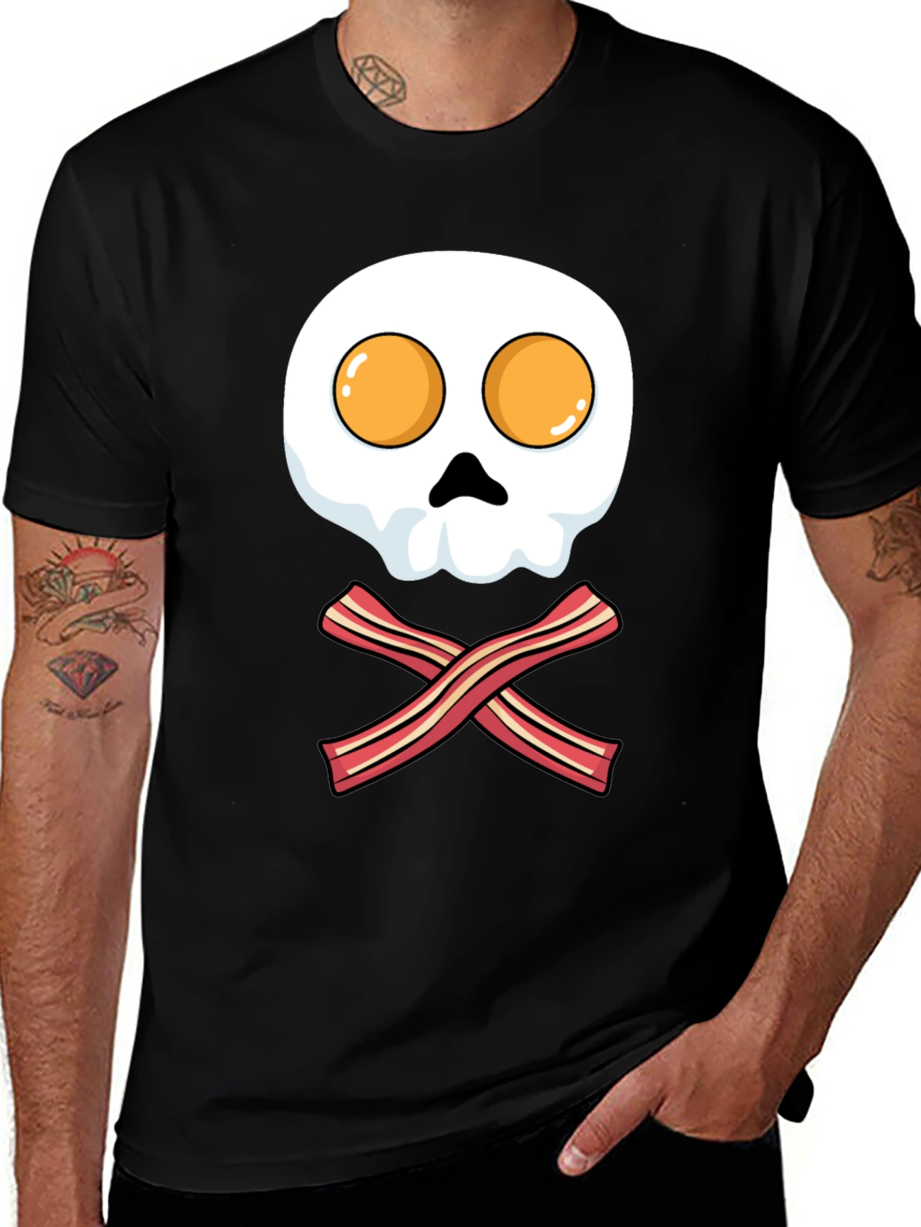 Variant 20 of Breakfast Skull T-Shirt - Bacon and Eggs Pirate Tee