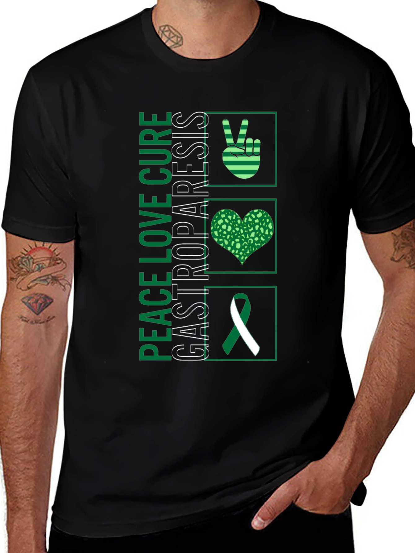 Gastroparesis Awareness T-Shirt: Peace, Love, Cure