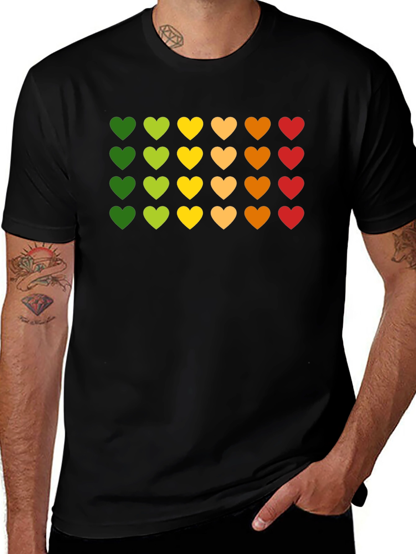 Variant 25 of Colorful Hearts Graphic Black T-Shirt