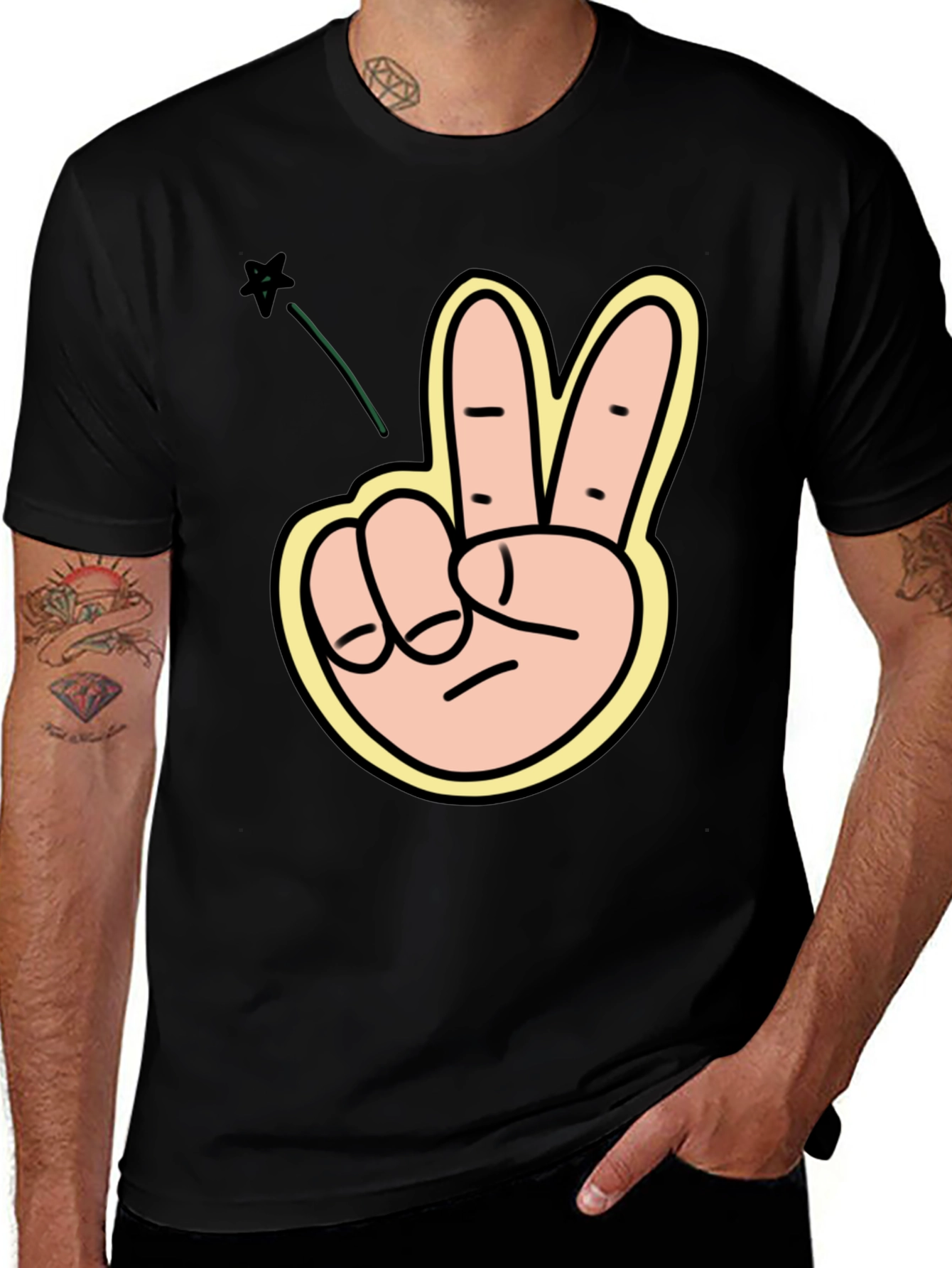 Variant 23 of Peace Sign Graphic T-Shirt - Black Crew Neck Tee