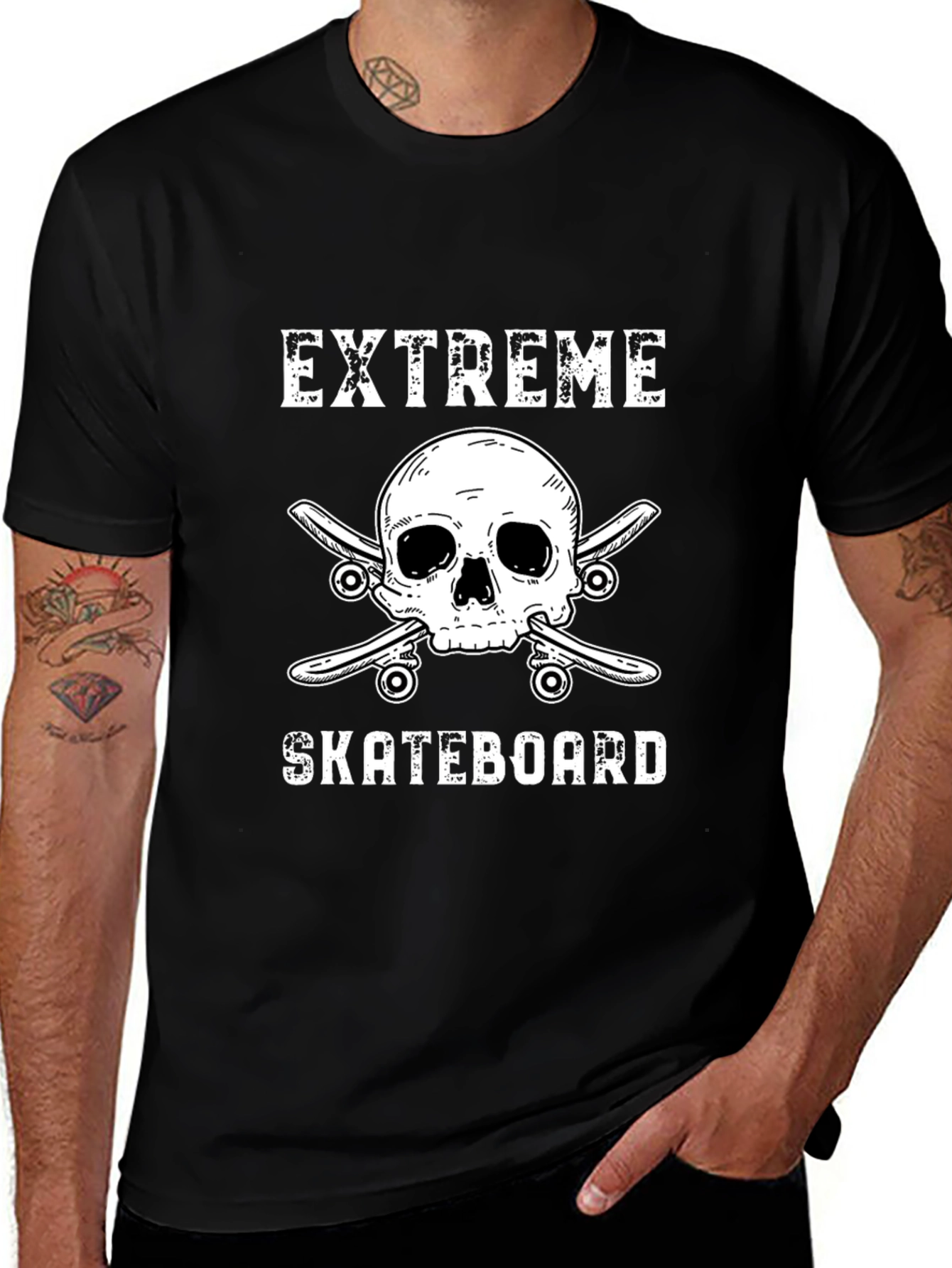 Variant 16 of Extreme Skateboard Skull Graphic Tee - Black