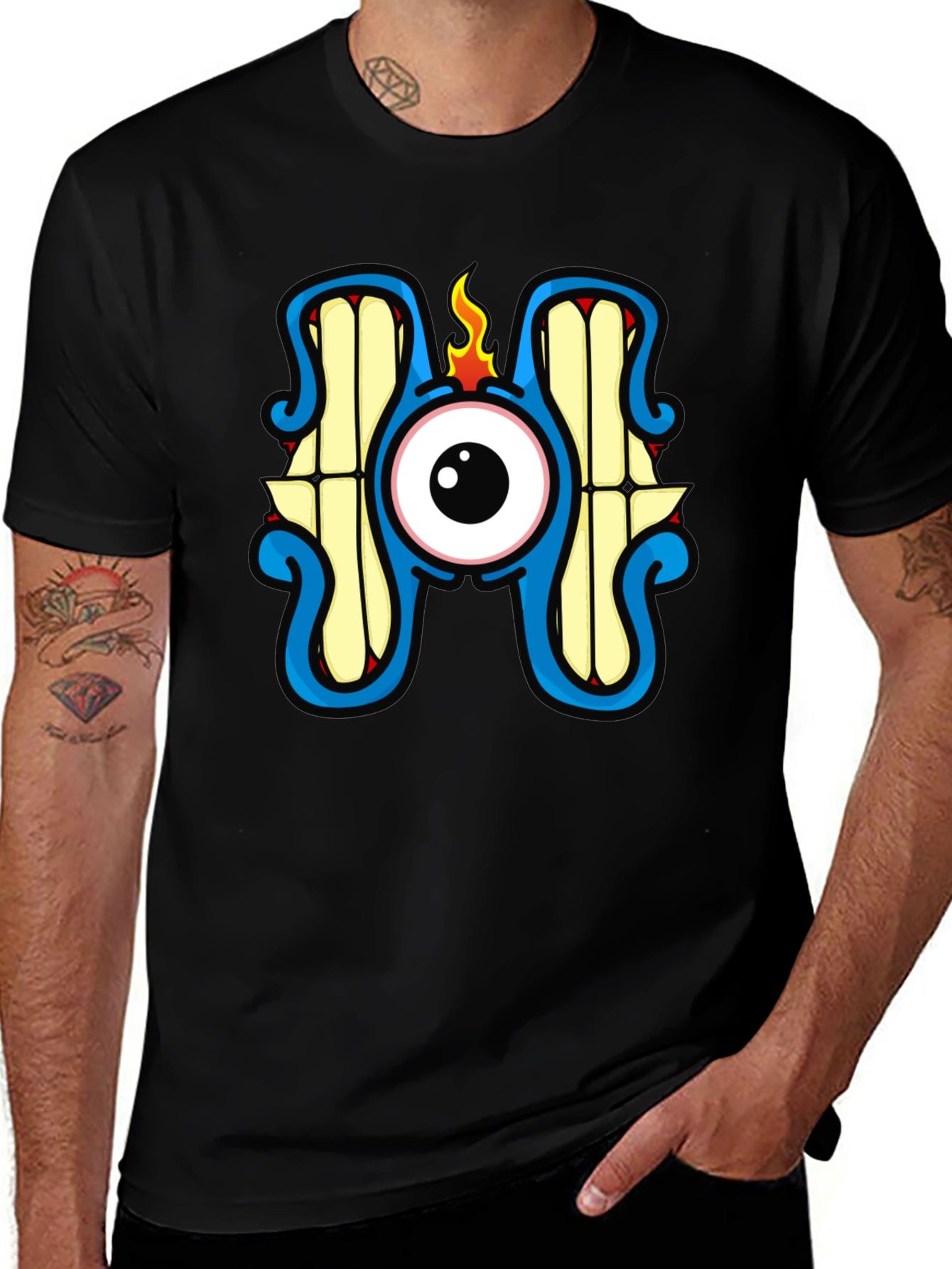 Variant 7 of Eyeball Monster Graphic Black T-Shirt