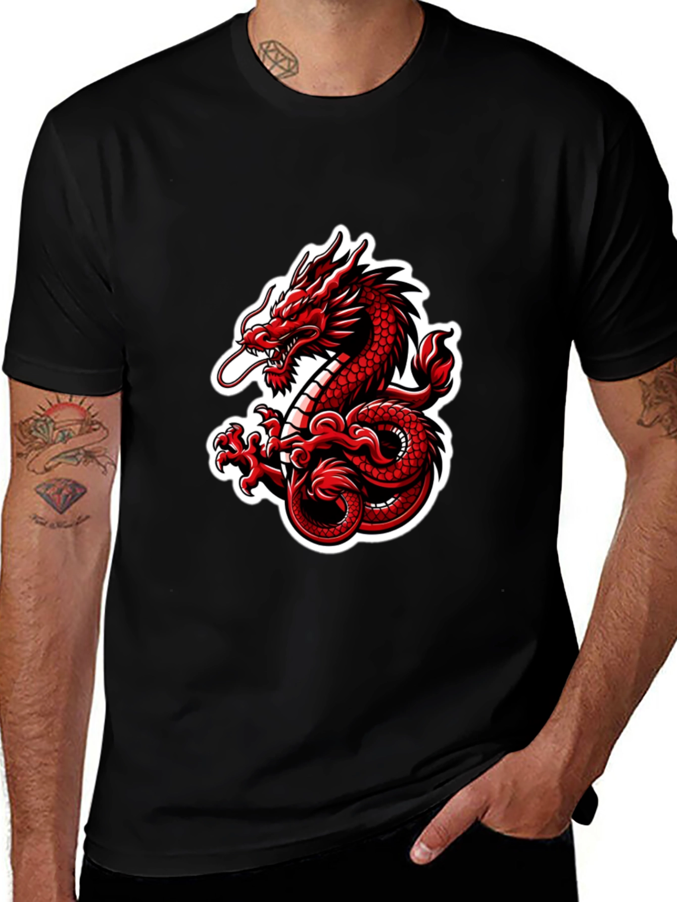 Variant 18 of Red Dragon Graphic Print Black T-Shirt