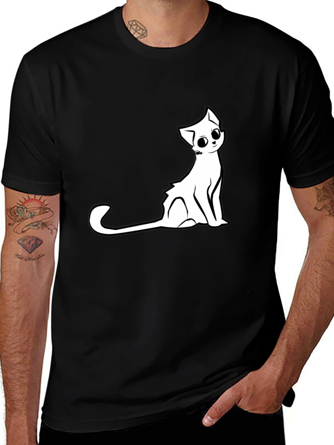 Variant 21 of Cute Cat Graphic T-Shirt - Black Cotton Tee