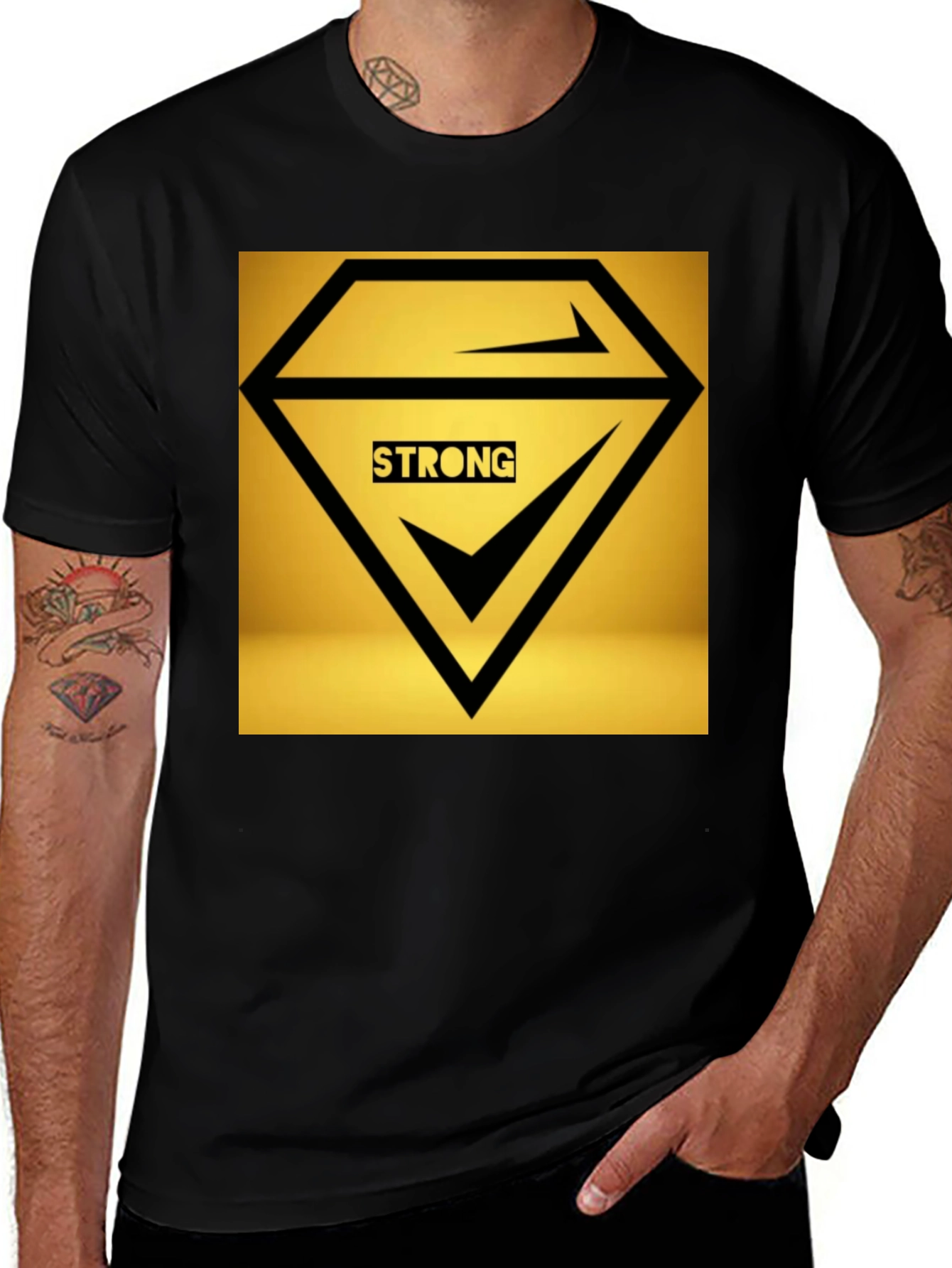 Variant 2 of Strong Graphic Tee - Black Cotton Diamond Design