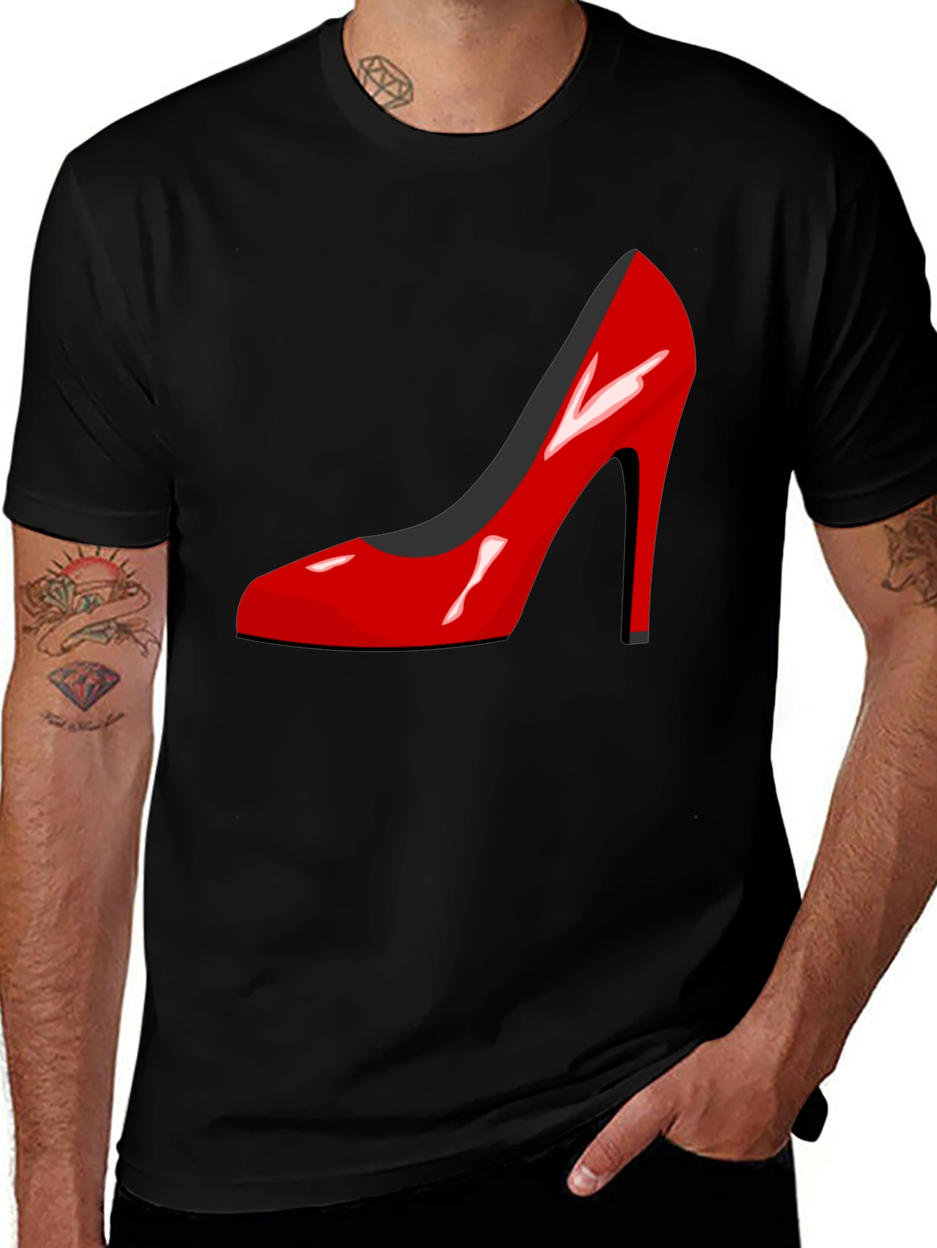 Variant 29 of Red High Heel Shoe Graphic Black T-Shirt