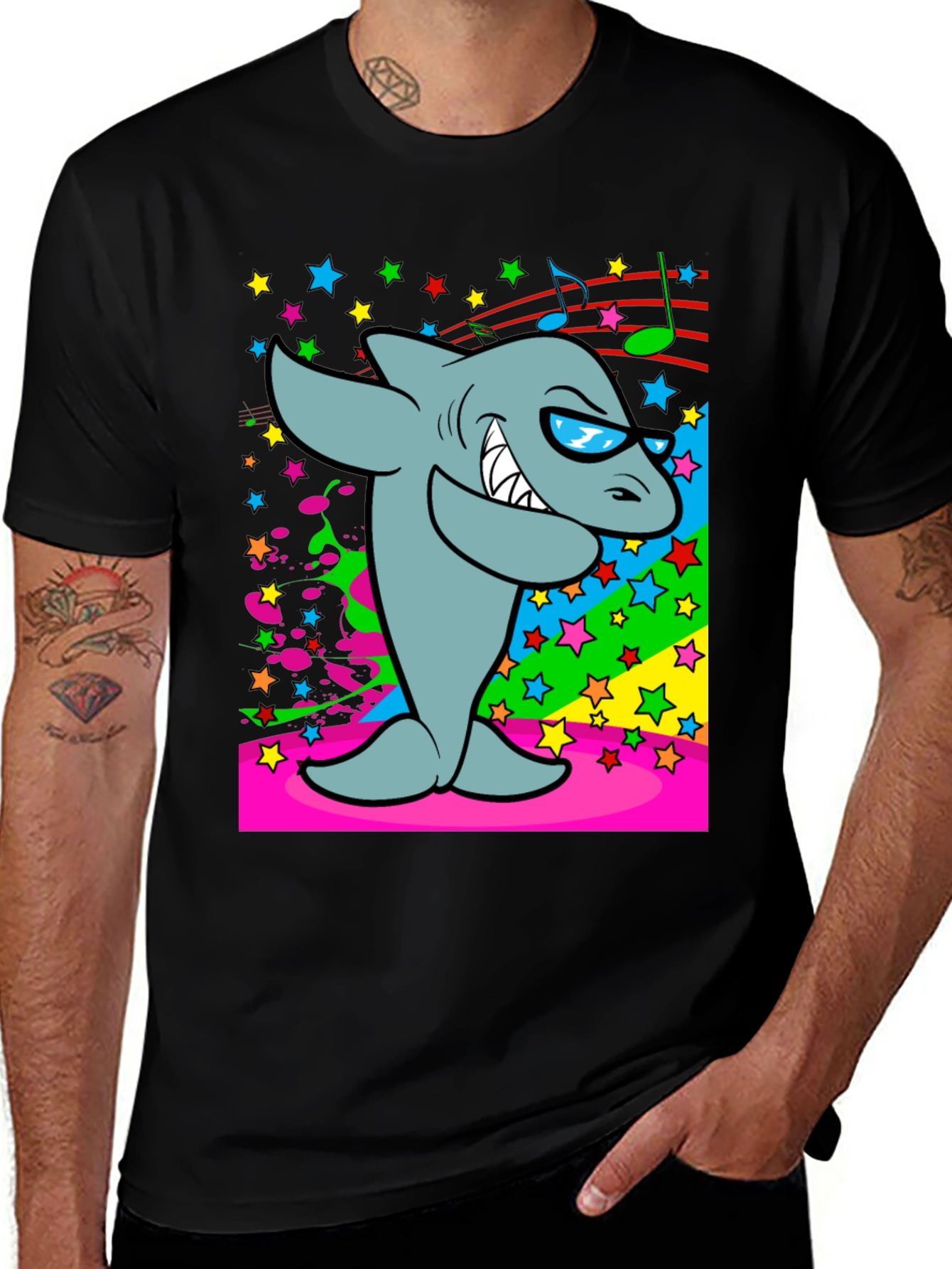 Variant 18 of Cool Shark Graphic T-Shirt - Men's Black Tee