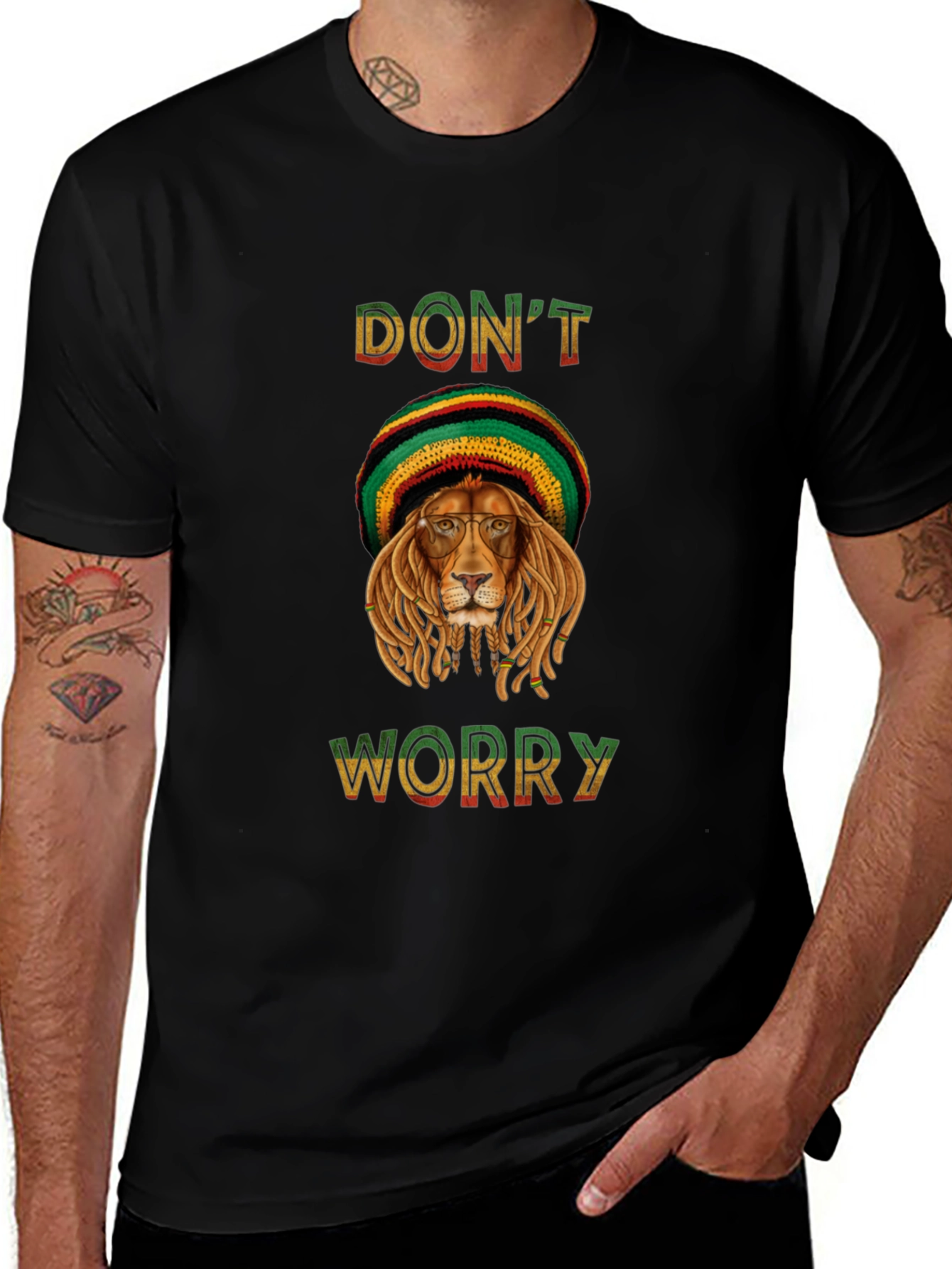 Rasta Lion Graphic Tee - "Don't Worry" T-Shirt