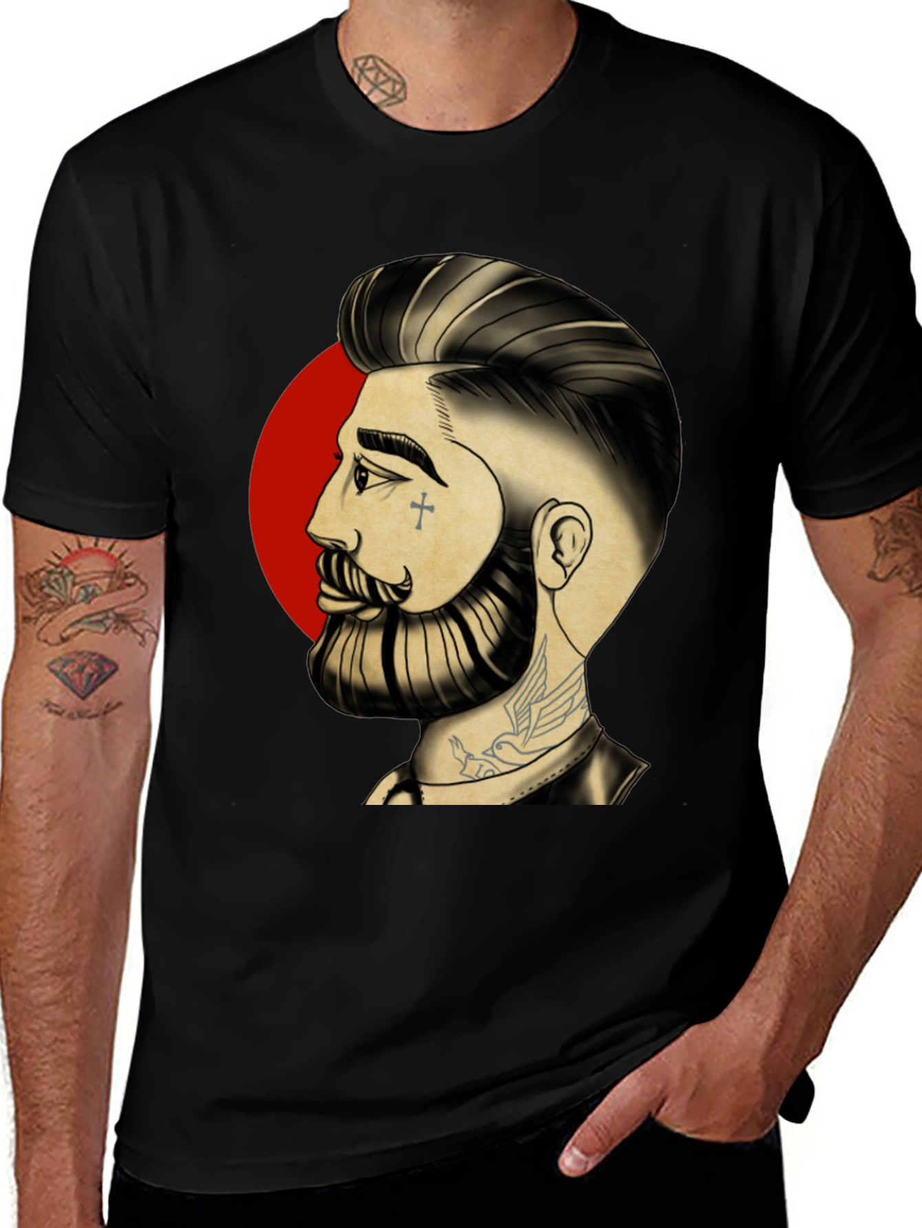 Variant 21 of Bearded Man Graphic Tee - Cool Tattoo Art Shirt