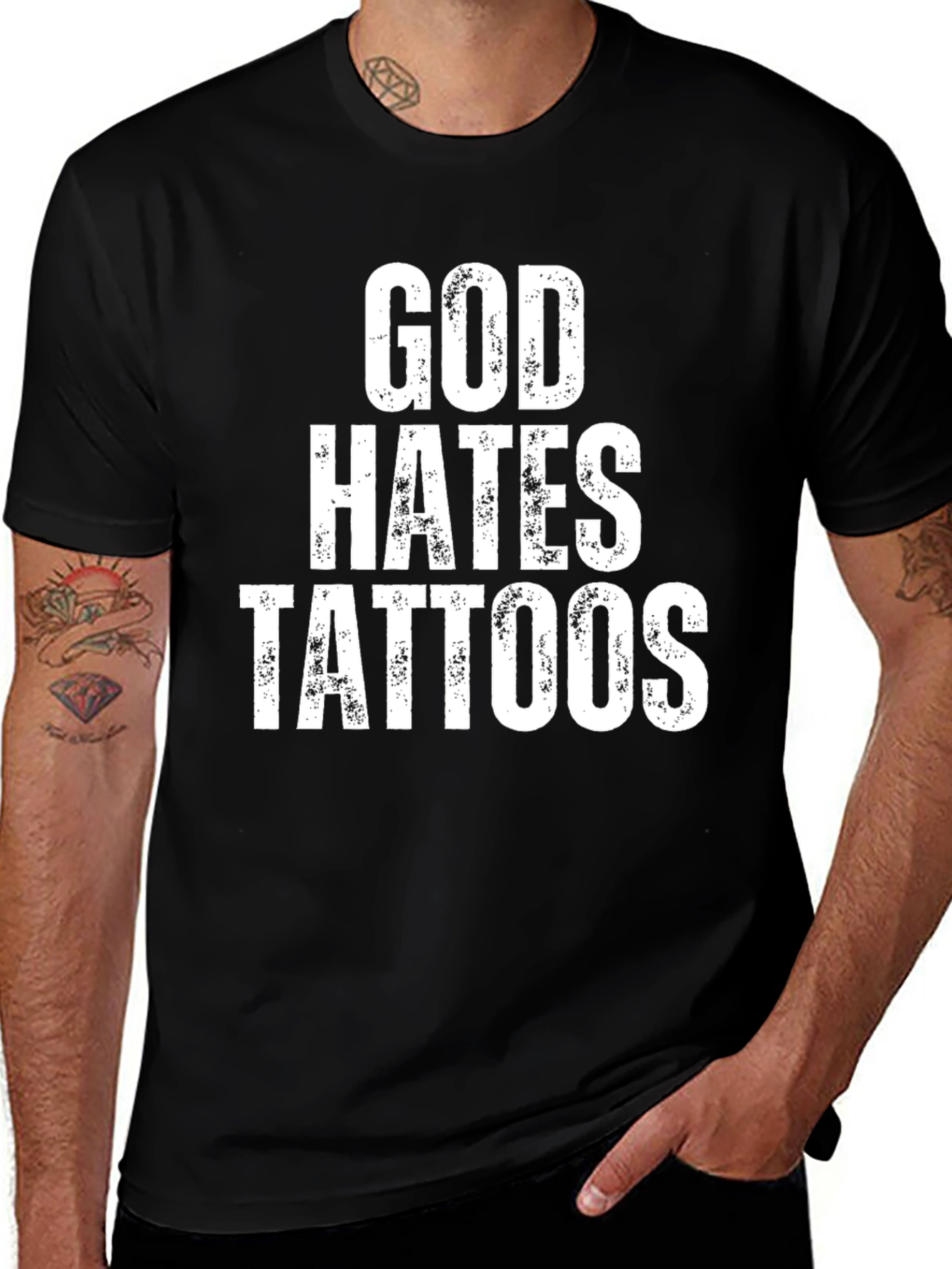 Variant 27 of God Hates Tattoos Graphic Tee - Soft Black Cotton