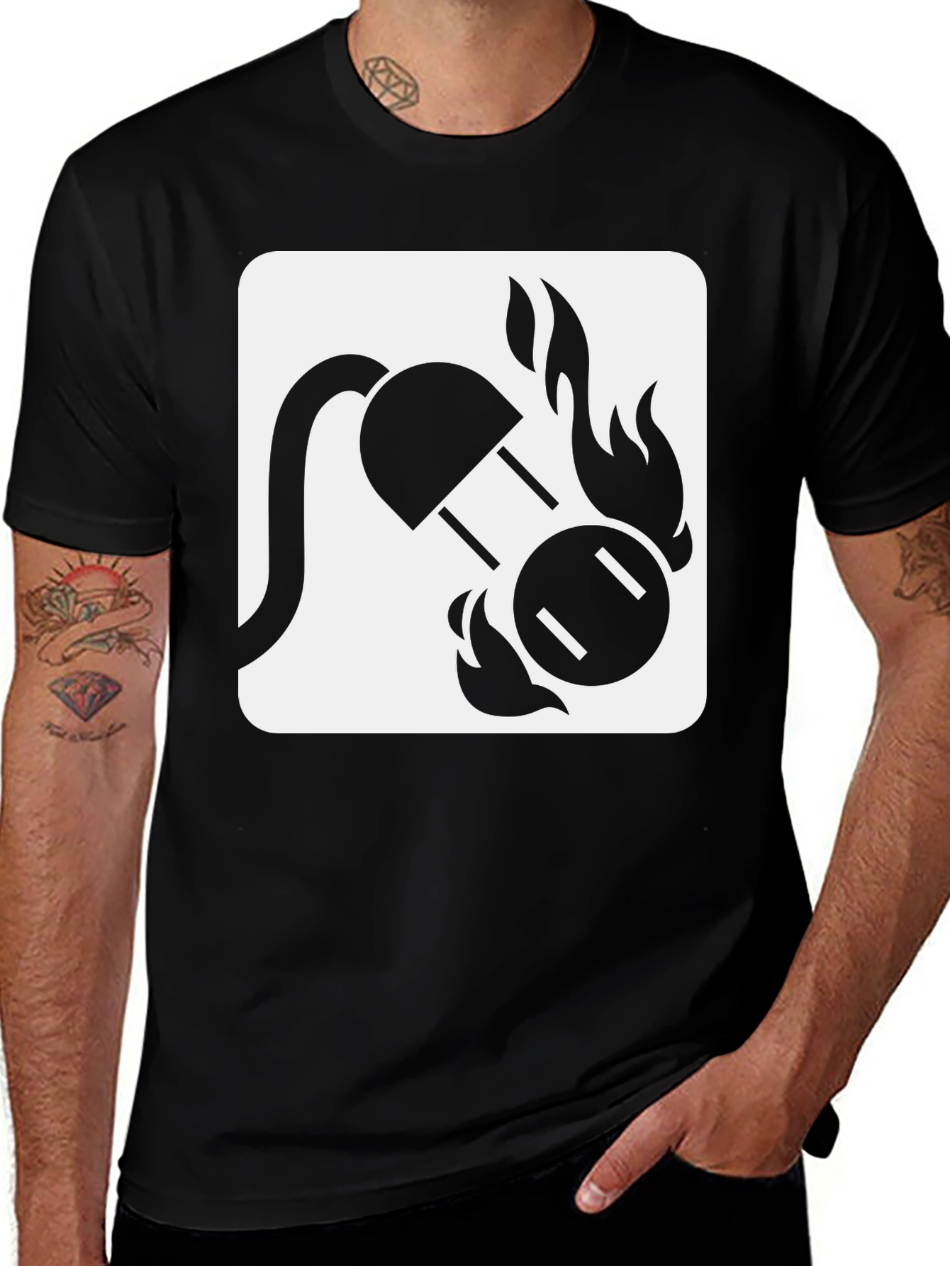 Variant 21 of Burning Outlet Graphic Tee - Black Cotton T-Shirt