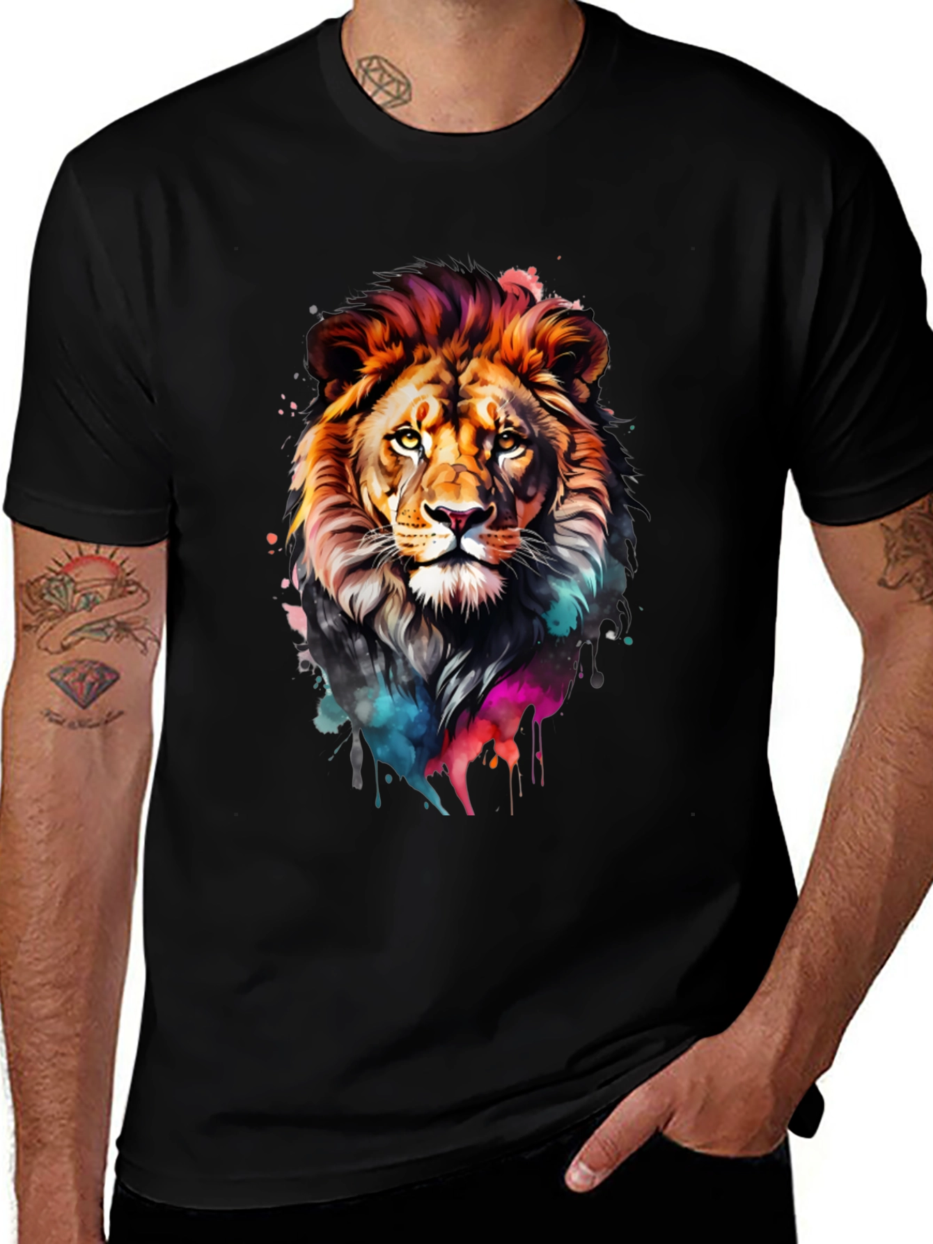 Variant 15 of Vibrant Lion Graphic Black T-Shirt