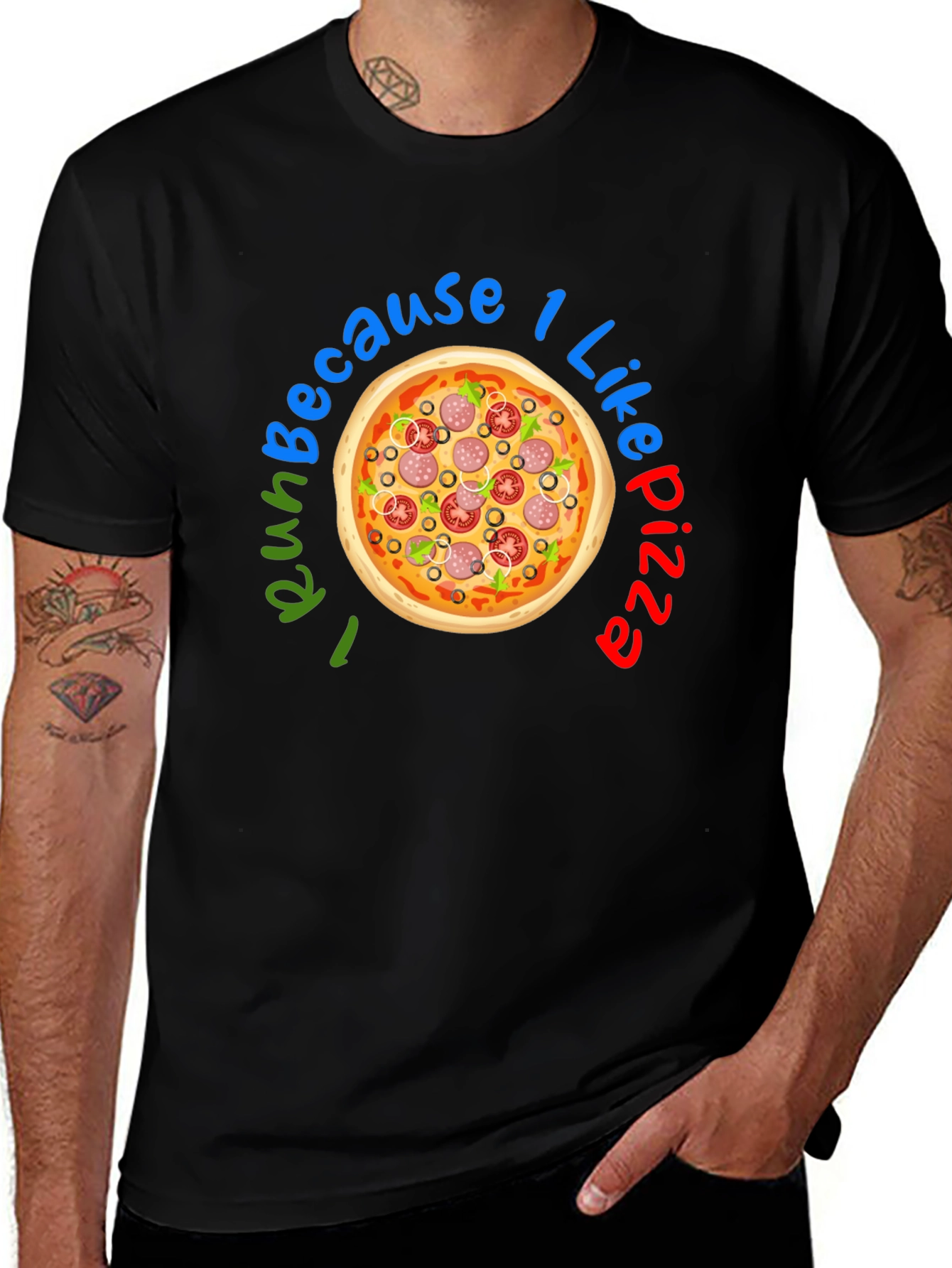 Variant 2 of Pizza Lover Graphic Tee - Run Because I Like Pizza T-Shirt