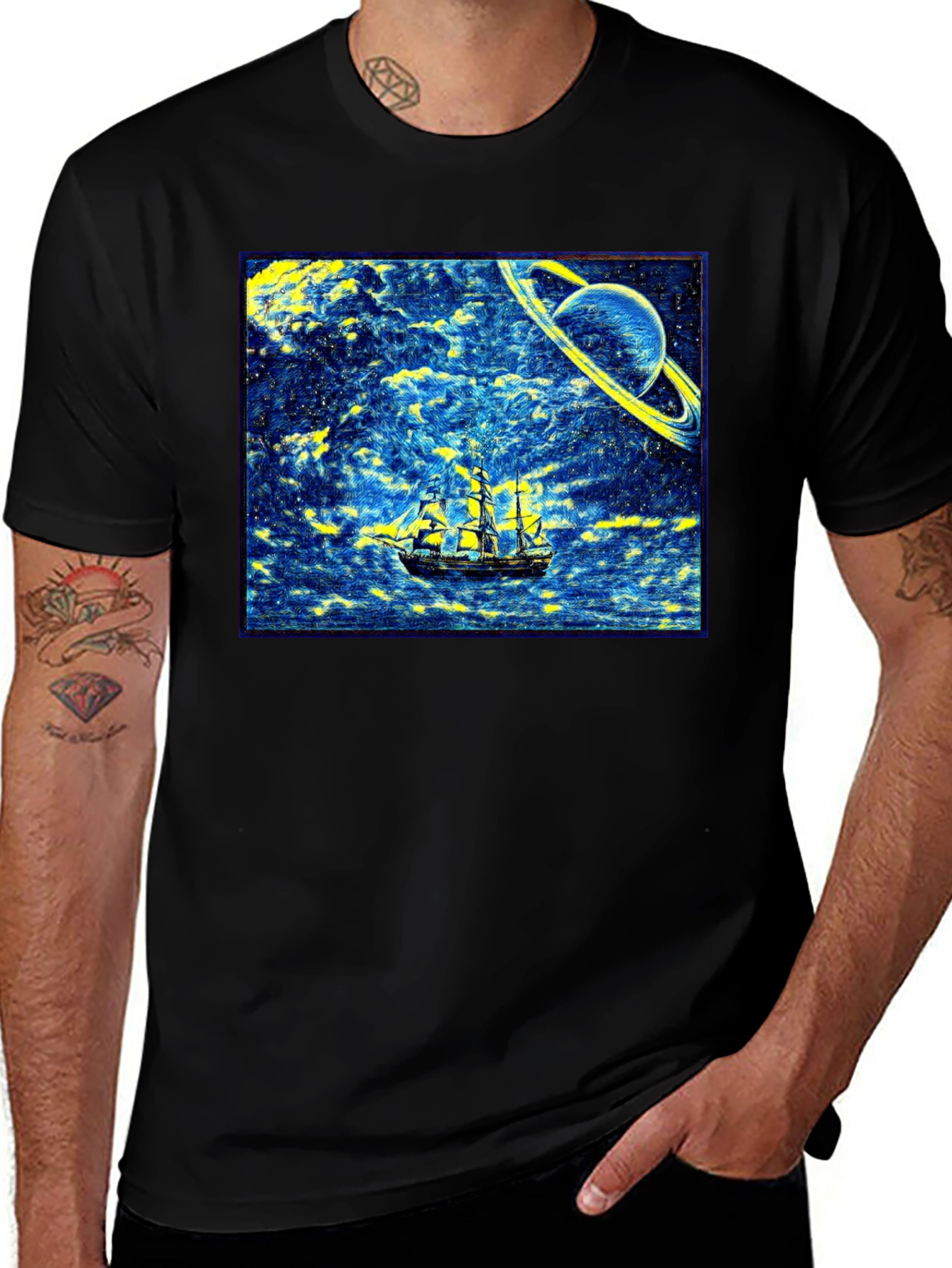 Variant 16 of Space Sailing T-Shirt - Celestial Voyage