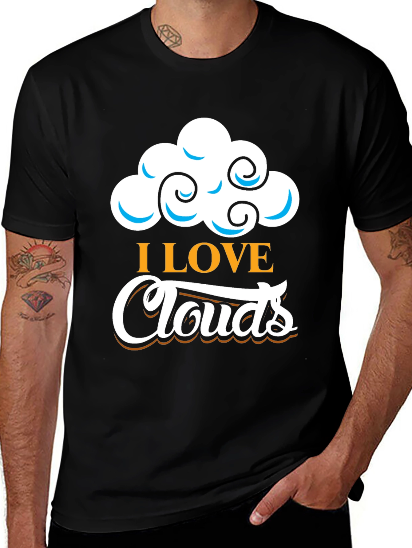 Variant 7 of I Love Clouds Graphic T-Shirt - Black Cotton Blend