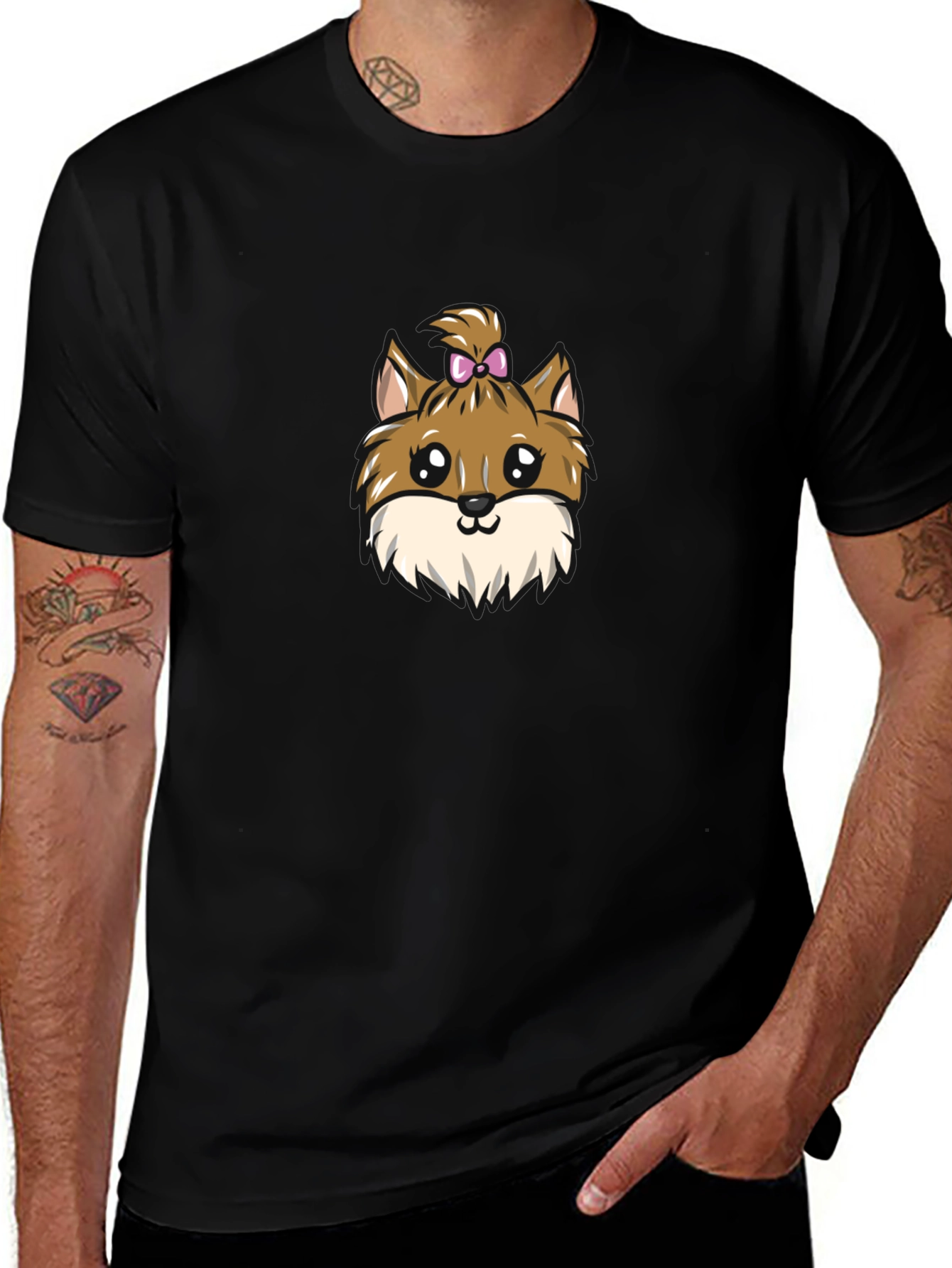 Cute Dog Cartoon Black T-Shirt