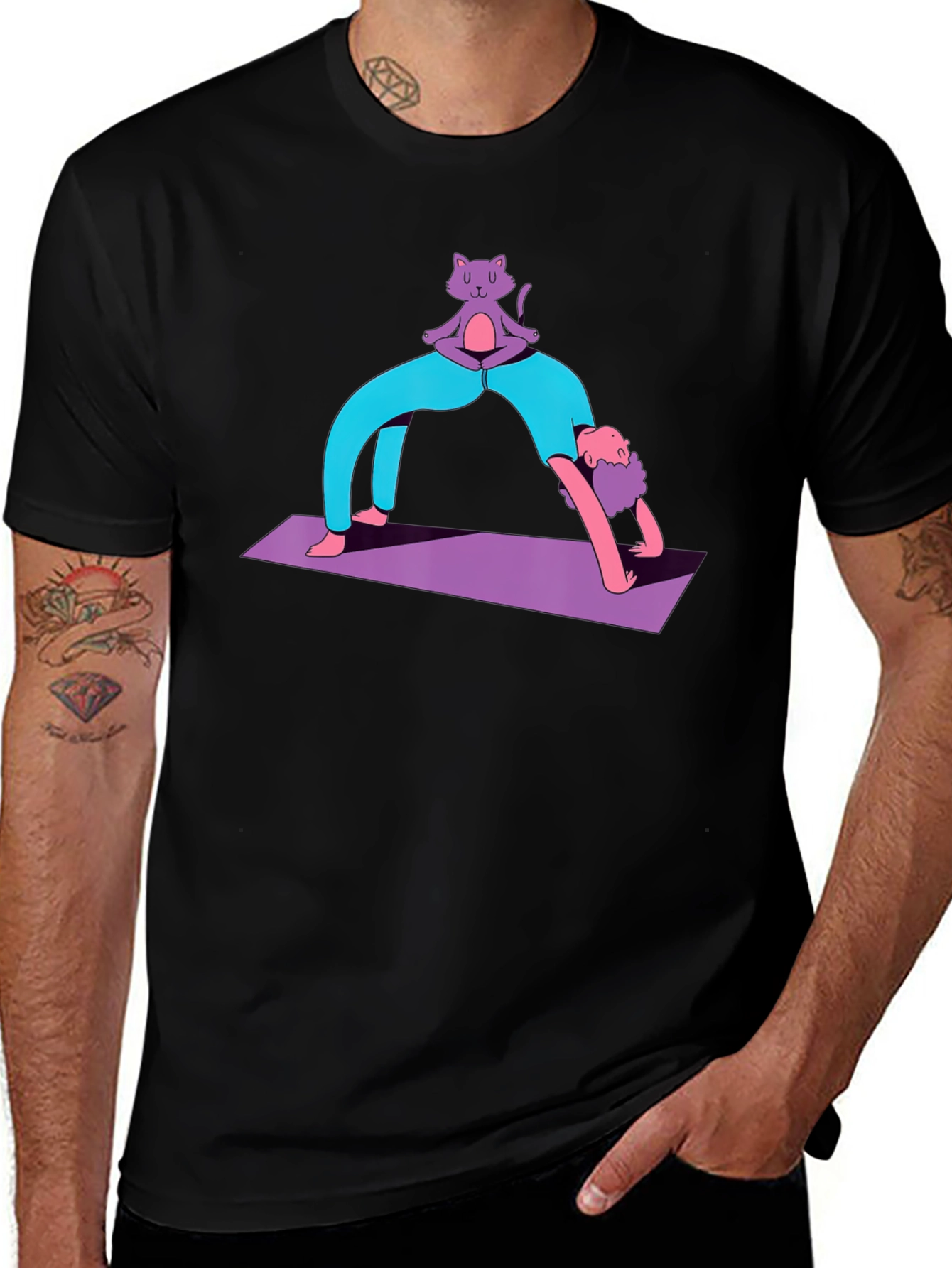 Variant 7 of Yoga Cat T-Shirt - Black Graphic Tee