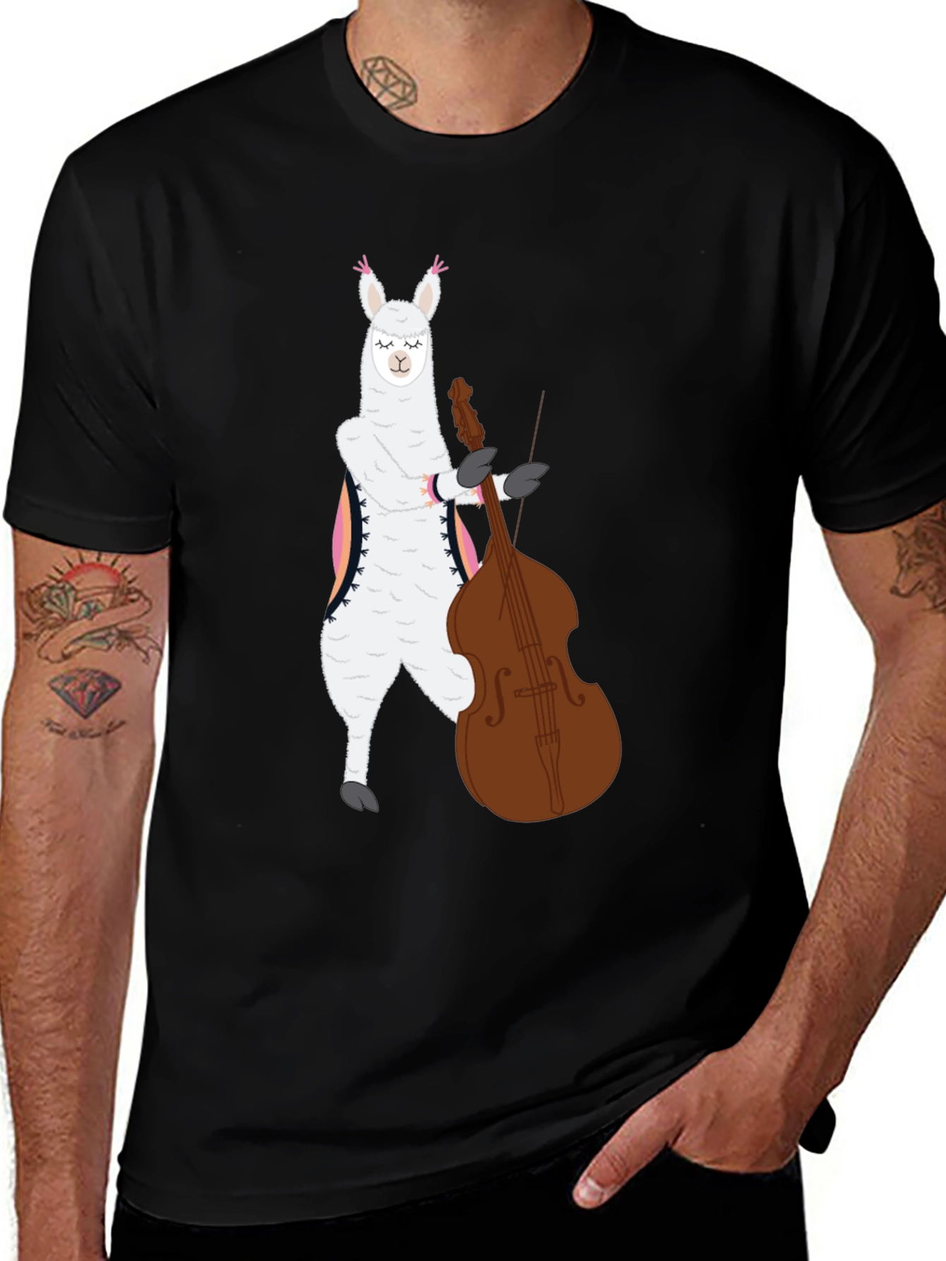 Variant 20 of Llama Bass Player Graphic T-Shirt