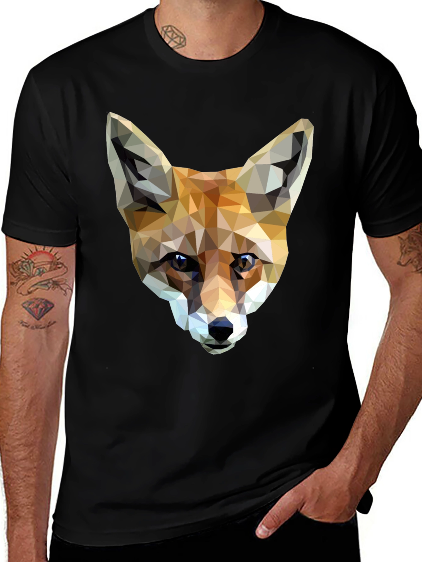 Variant 25 of Geometric Fox Graphic Tee - Men's Black T-Shirt